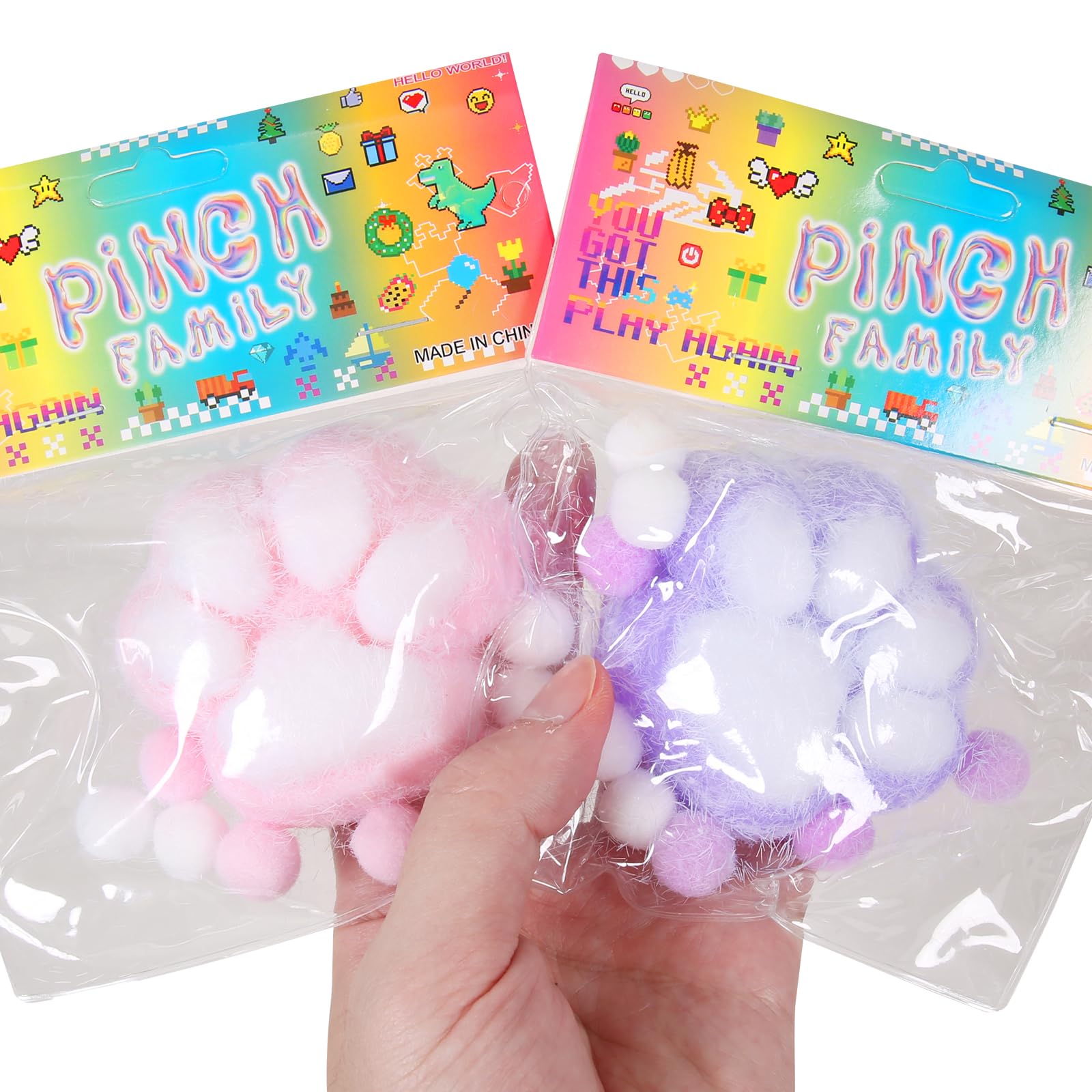 2 Pack Cute Kawaii Cat Paw Squishy Toys - Soft Jelly Squeeze Stress Relief Fidget Toys for Adults & Kids - Fun Novelty Sticky Fur Ball Squishies for Anxiety Relief, Office Desk & Home Decor
