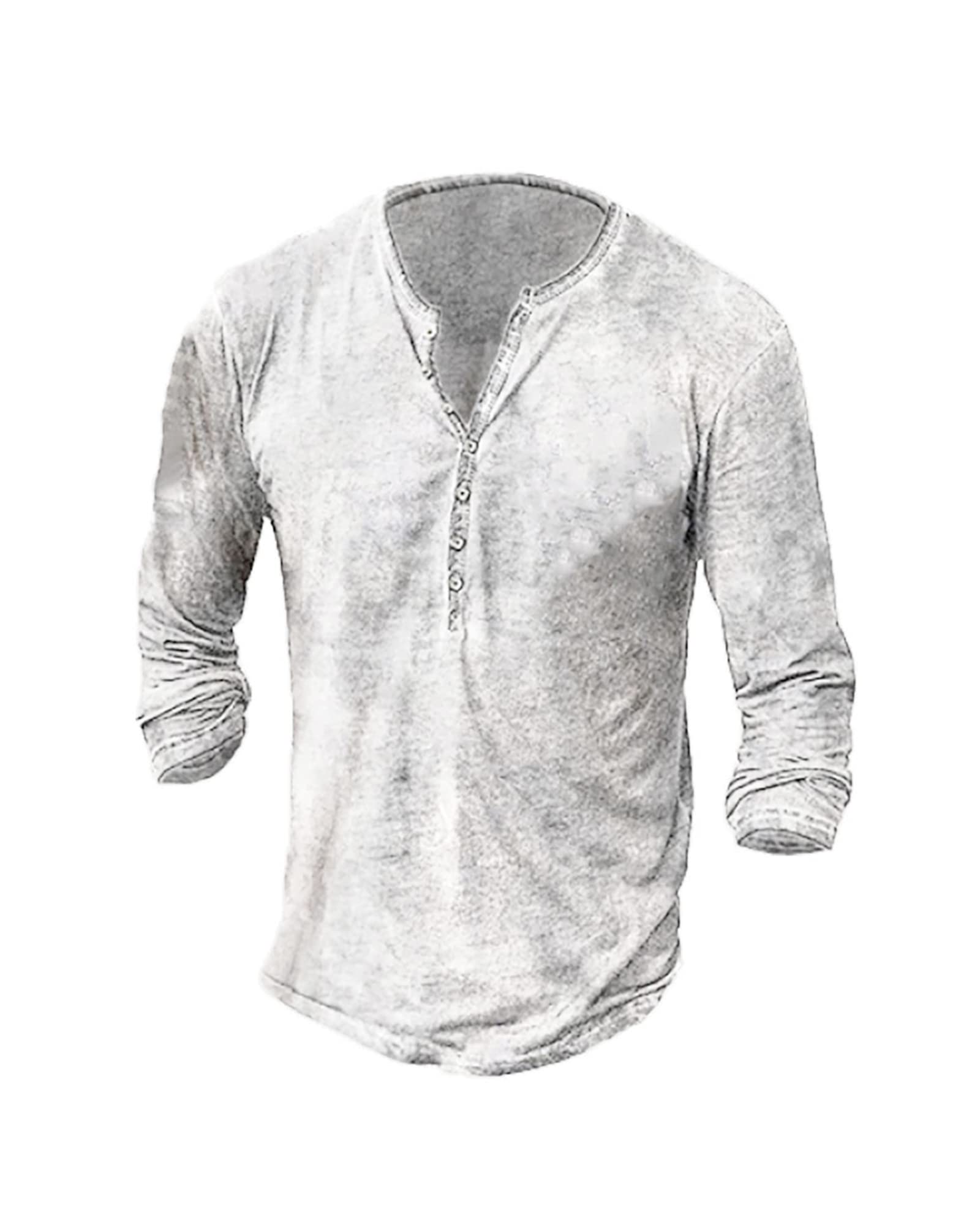 **Distressed Henley Shirts for Men - Vintage Long Sleeve Button Down Tee with Washed Finish | Casual Retro Style for Everyday Wear & Outdoor Adventures**