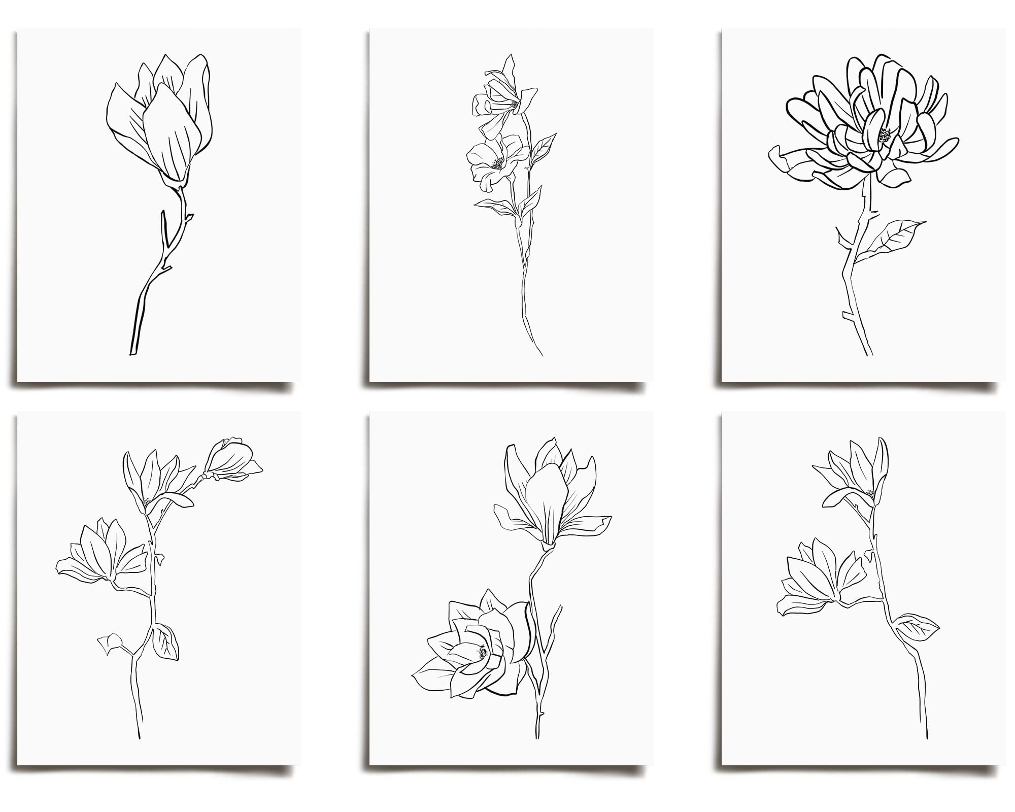 Vintage Minimal Magnolia Floral Prints Set of 6 | Modern Wall Art Victorian Style Unframed Posters | Boho Abstract Aesthetic Decor for Living Room, Bedroom, Office | Large 8.5x11 Inch Art Prints for Home Decor | Perfect for Teens, Kids Rooms & Nursery | AC-1064-8.5x11 | Wall Decor for Farmhouse, Apartment & Dorm Room