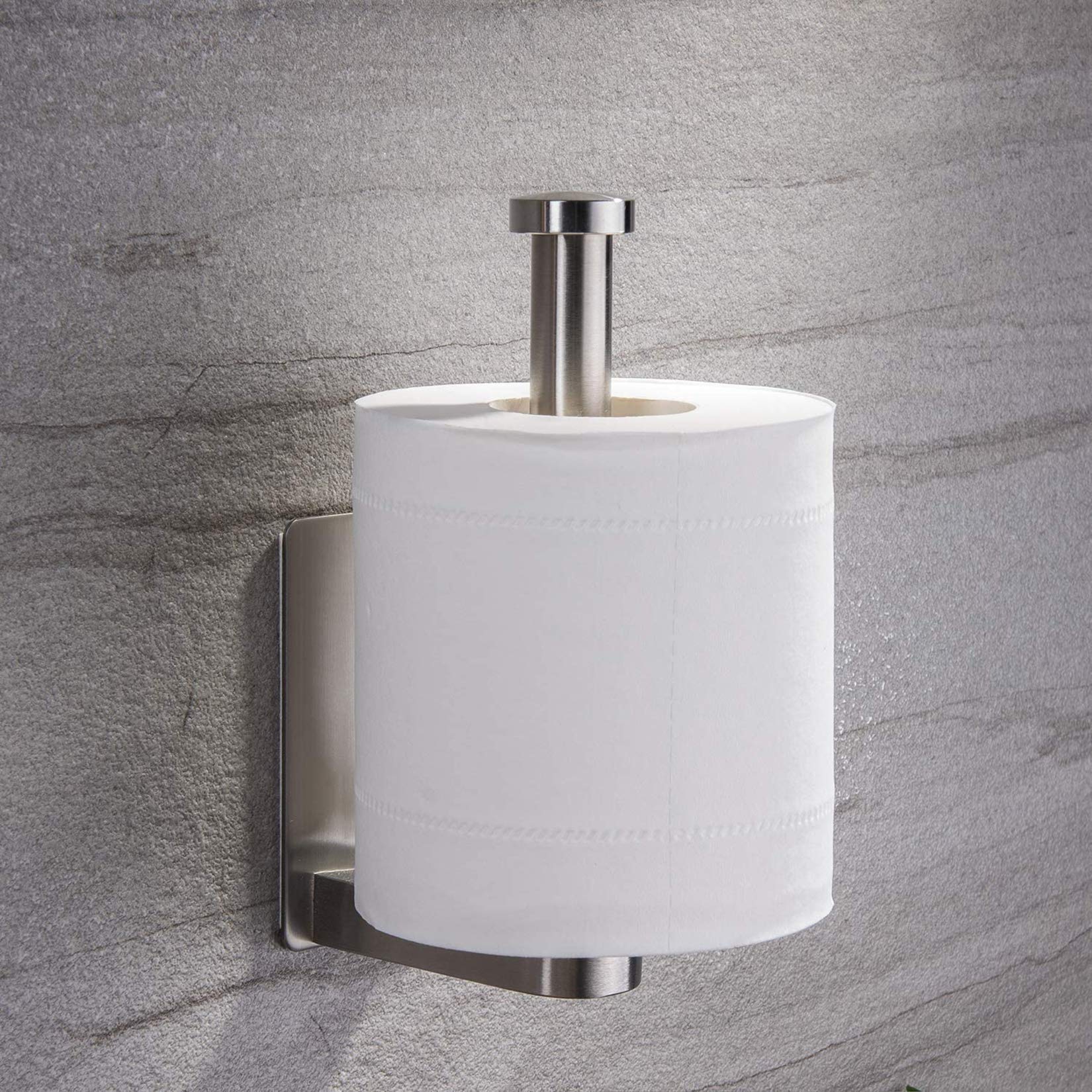 YIGII No Drill Self Adhesive Toilet Paper Holder - Stainless Steel Brushed Bathroom Tissue Roll Stand for Easy Installation | Perfect for Small Spaces, Apartments, RVs and Modern Bathrooms