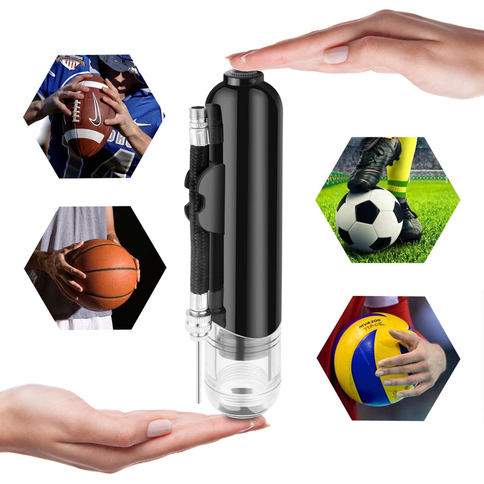 Dual Action Ball Pump with 3 Needles & 2 Nozzles - High Pressure Air Pump for Soccer, Basketball, Volleyball, Bikes, Inflatables - Perfect for Sports, Gym, Camping & Outdoor Activities