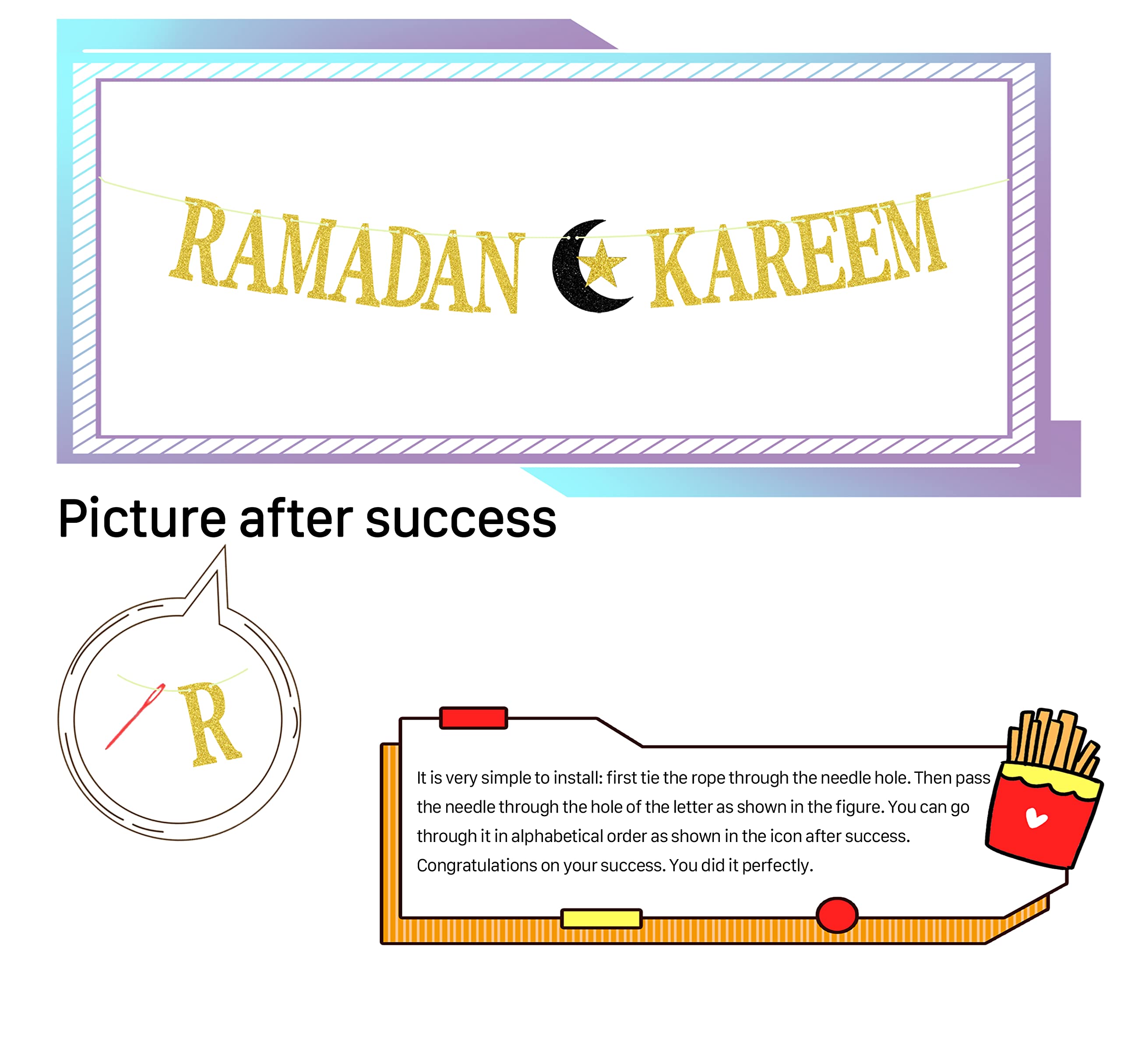 Ramadan Kareem Banner - Happy Eid Decorations for Islamic Festival & Party Supplies - 2023 Hajj Mubarak & Umrah Mubarak Decor - Perfect for Home, Mosque & Community Celebrations