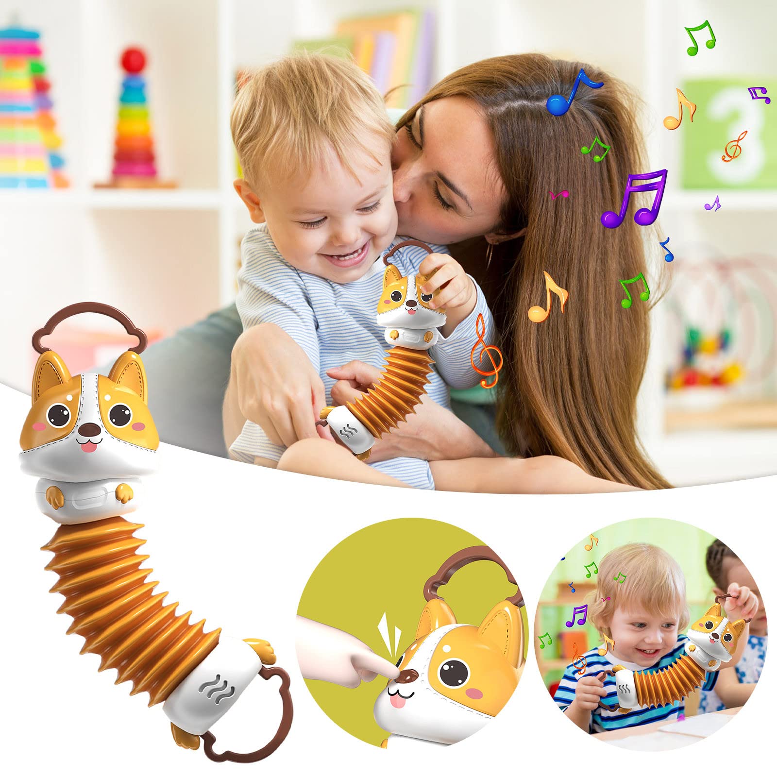 Cute Corgi-Shaped Accordion Toy with 5 Sound Effects - Soothing Simulation Animal Music Toy for Kids & Children - Perfect for Playtime, Early Learning, and Sensory Development