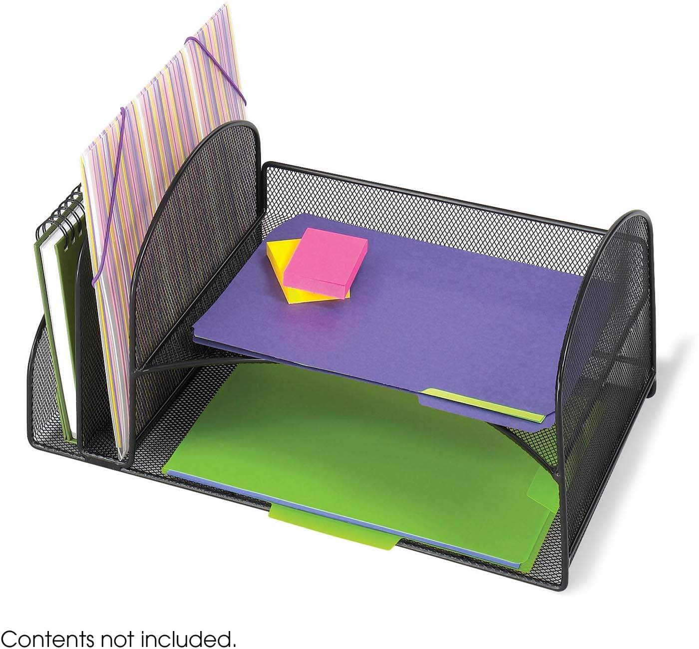 Onyx™ Mesh Desk Organizer with 2 Upright & 2 Horizontal Sections - Black [3264BL] | Perfect for Office, Home & School Organization