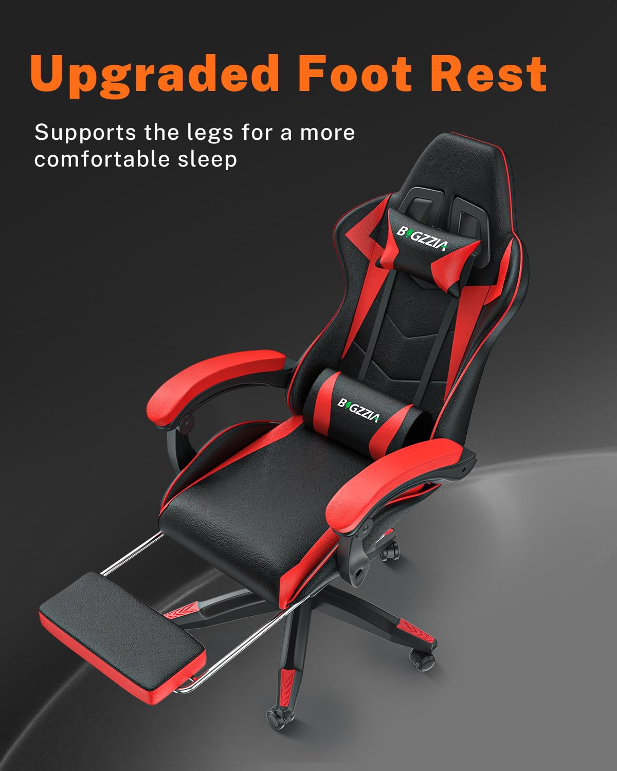Premium Gaming Chair with Adjustable Footrest - High Back Ergonomic Computer Chair with Headrest & Lumbar Support - Racing Style Reclining Video Game Chair for Adults & Teens - Perfect for PC Gaming, Streaming & Home Office (Red-Black)