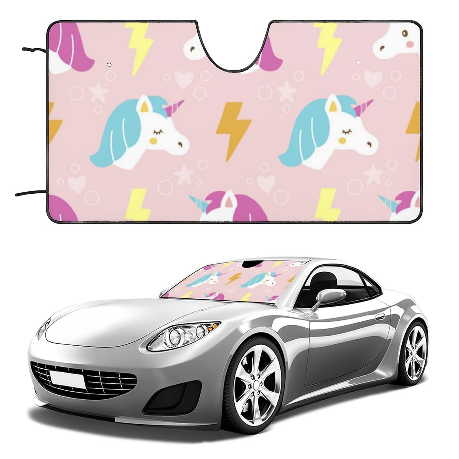Cute Pink Unicorn Car Sun Shade - Foldable UV & Heat Reflector for Sedans - Perfect for Summer Parking