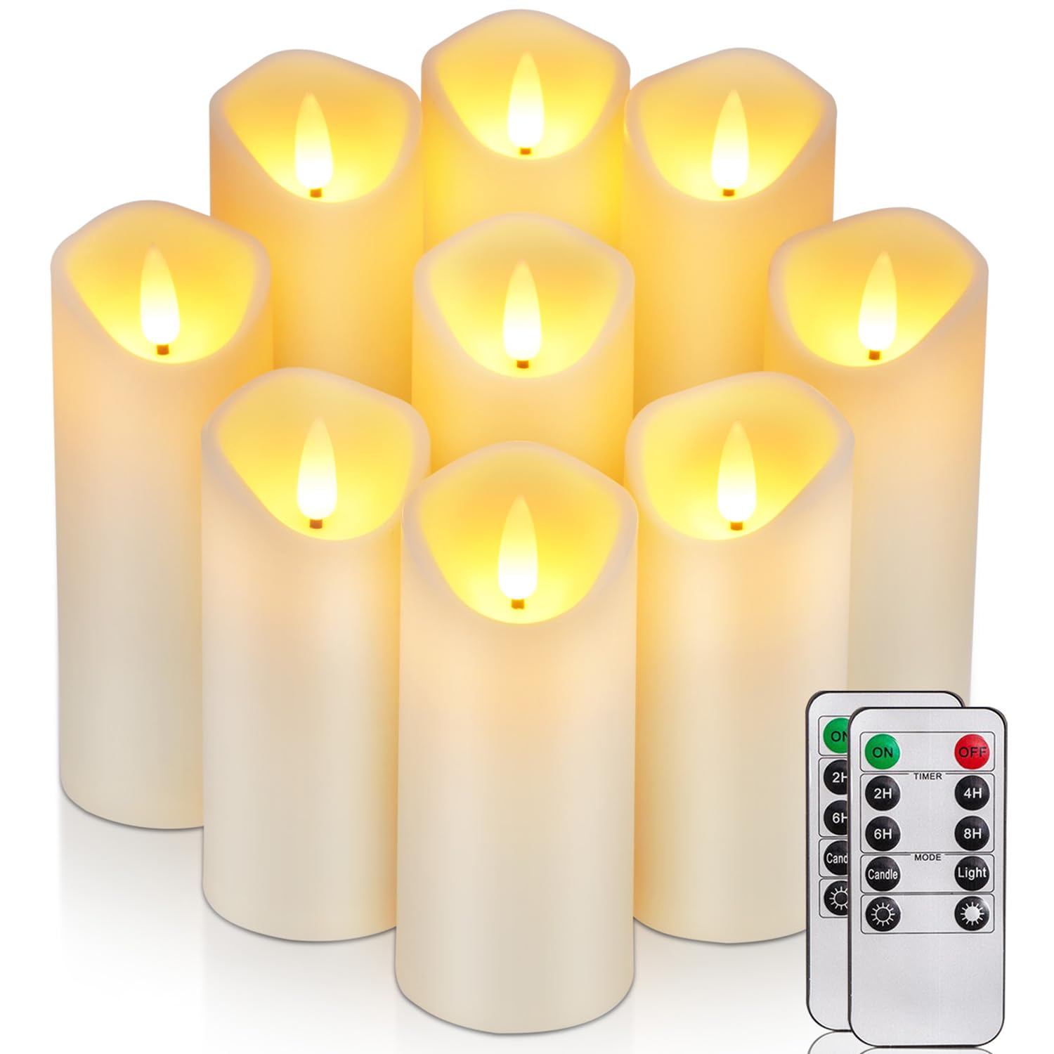 Homemory Flameless LED Candles - Battery Operated Electric Candles with Remote & Timer, Frosted Plastic Fake Candles That Won't Melt (Ivory, Set of 9) - Perfect for Home Decor, Weddings, and Romantic Ambiance