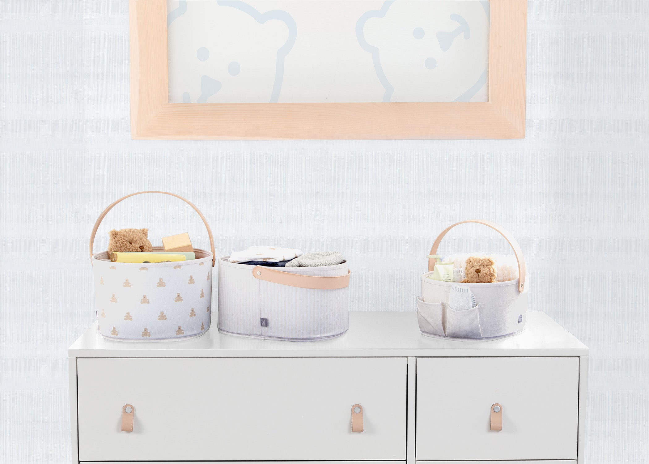 BabyGap 3-Pack Fabric Storage Bins with Handles - Foldable Organizer for Nursery, Closet & Playroom Organization