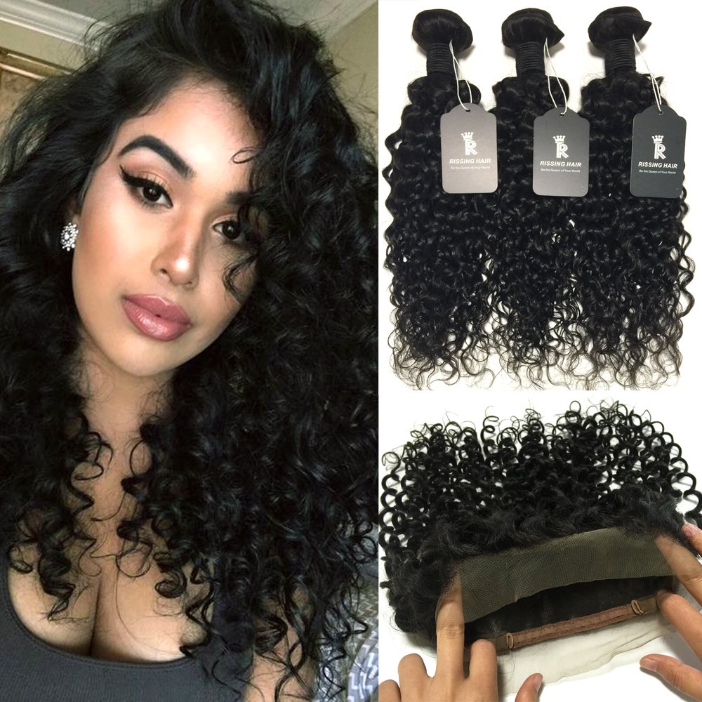 Brazilian Deep Wave Curly Hair Bundles with 360 Lace Frontal - 3 Bundles (18