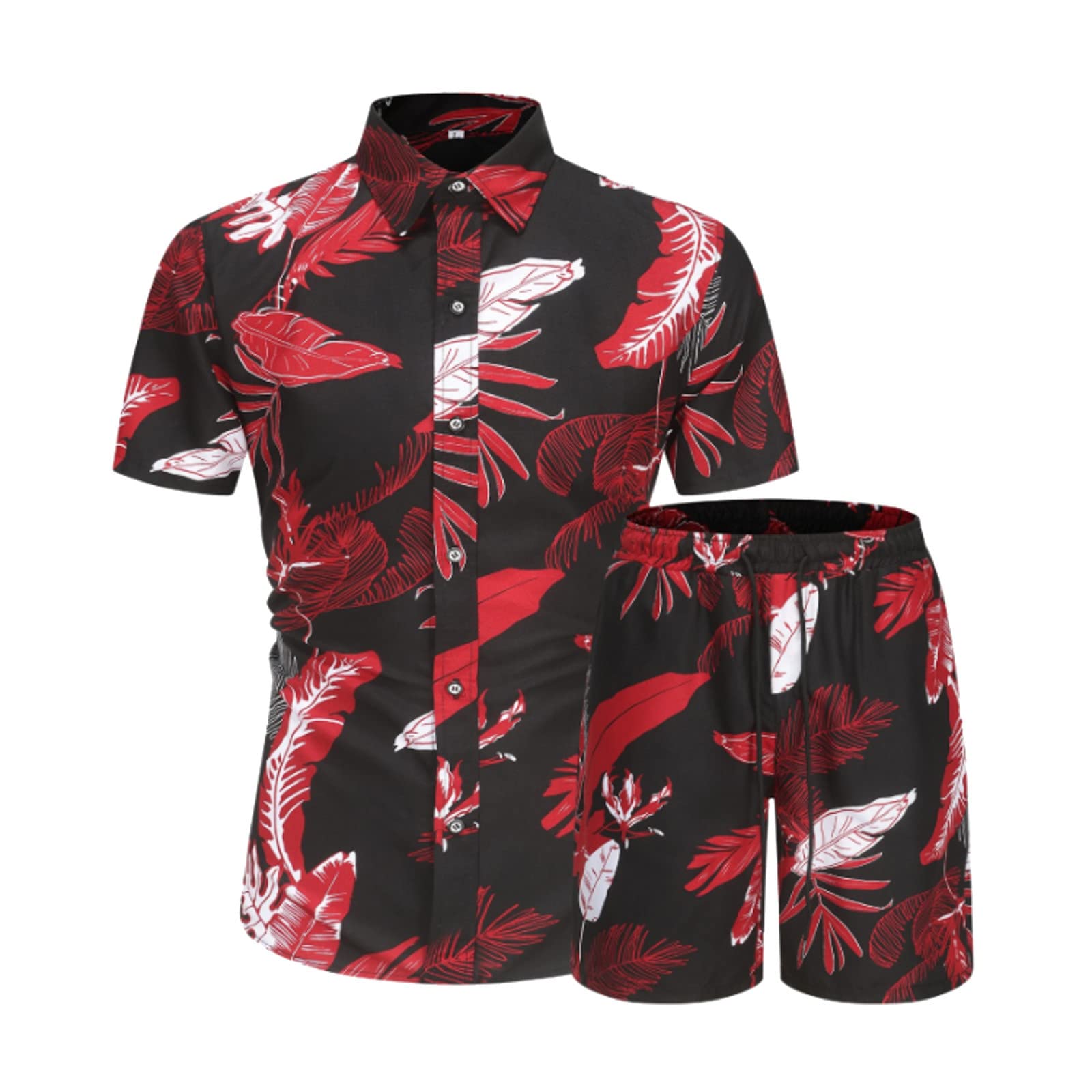 **Men's Retro Print Beach Tracksuit Set - Casual Short Sleeve Jacket & Shorts for Gym, Running & Activewear | Hawaii Seaside Holiday Outfit**    *(Use for beach vacations, gym workouts, running, casual outings, and summer sports activities.)*