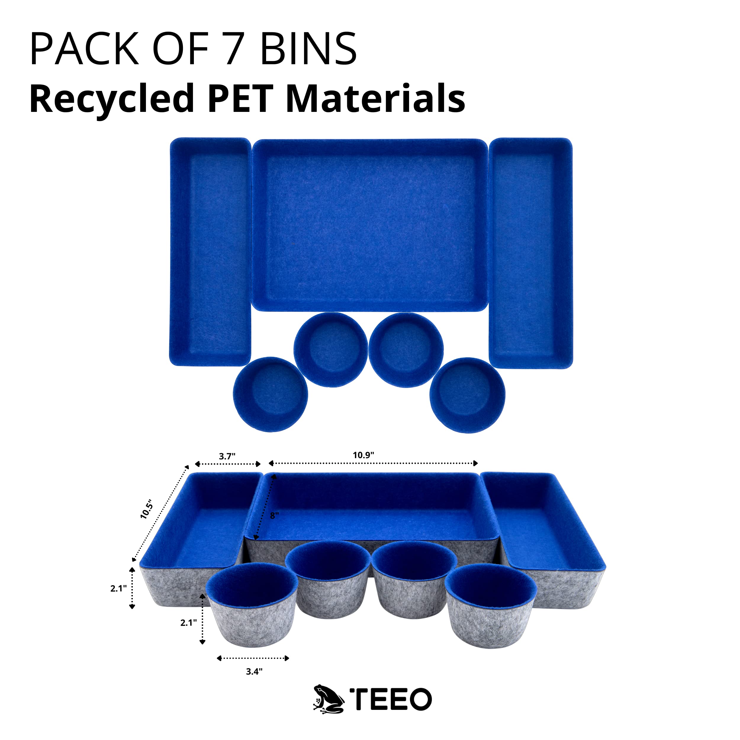 Teeo Drawer Organizers Set of 7 - Kitchen & Bathroom Storage Bins, Makeup & Home Office Desk Dividers - Royal Blue Compartment Organizers for Home Organization | Perfect for Clutter-Free Drawers & Efficient Workspace