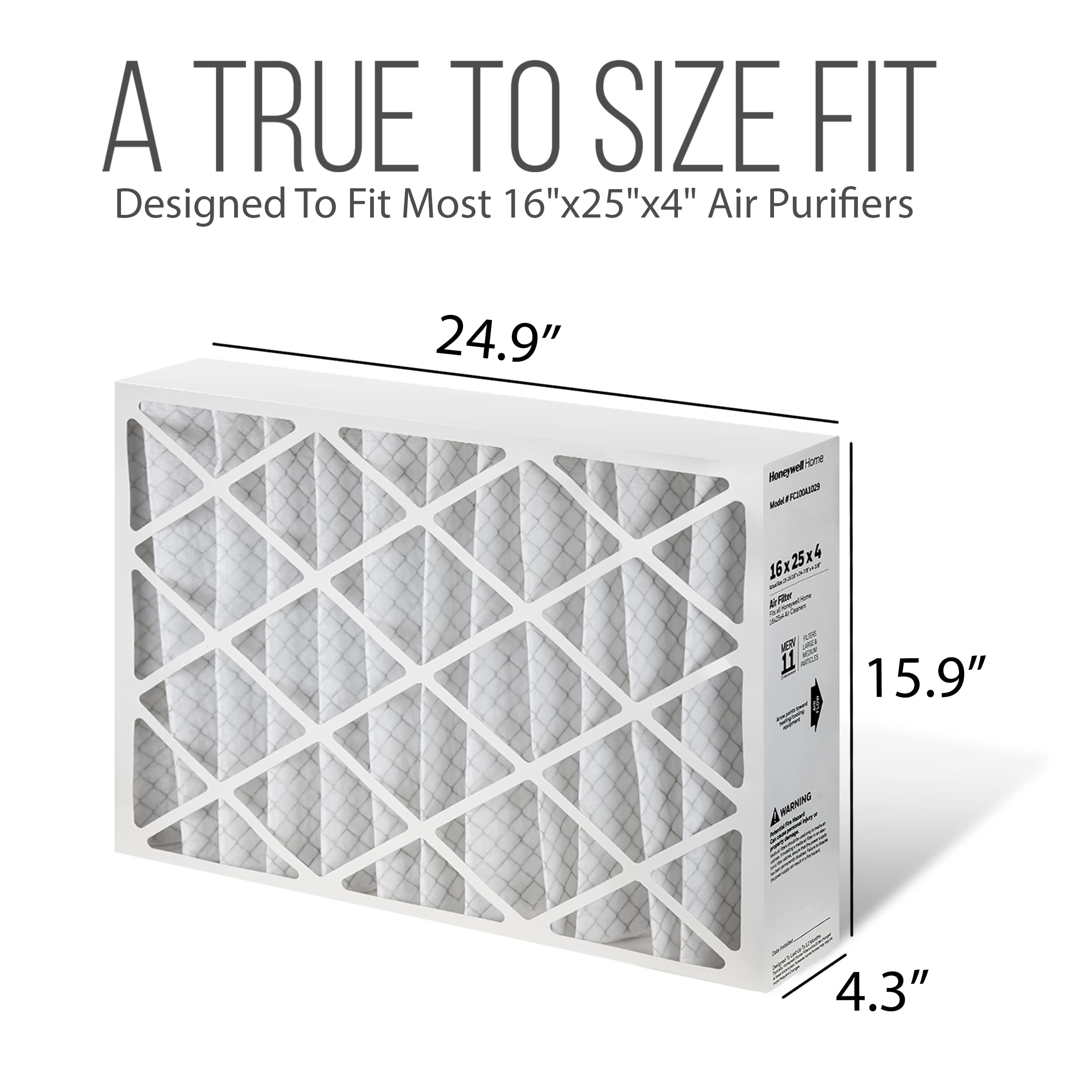Honeywell 16x25x4 MERV 11 Furnace Air Filters (5 Pack) - FC100A1029 Replacement Filters with Homequip Disposal Bags for HVAC Systems - Perfect for Home, Office & Commercial Use