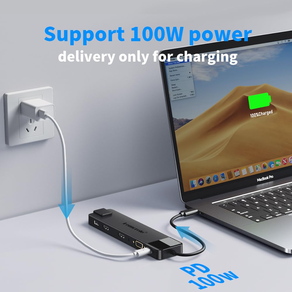 Lemorele 13-in-1 USB C Docking Station with Triple Display Support - Dual HDMI, VGA, Gigabit Ethernet, 2 USB 3.0 & 2.0 Ports, 100W PD Charging, USB-C Data, SD/TF Card Readers, 3.5mm AUX for MacBook Pro/Air, HP, Dell, Lenovo Laptops - Perfect for Home Office, Gaming & Multi-Tasking Workspaces
