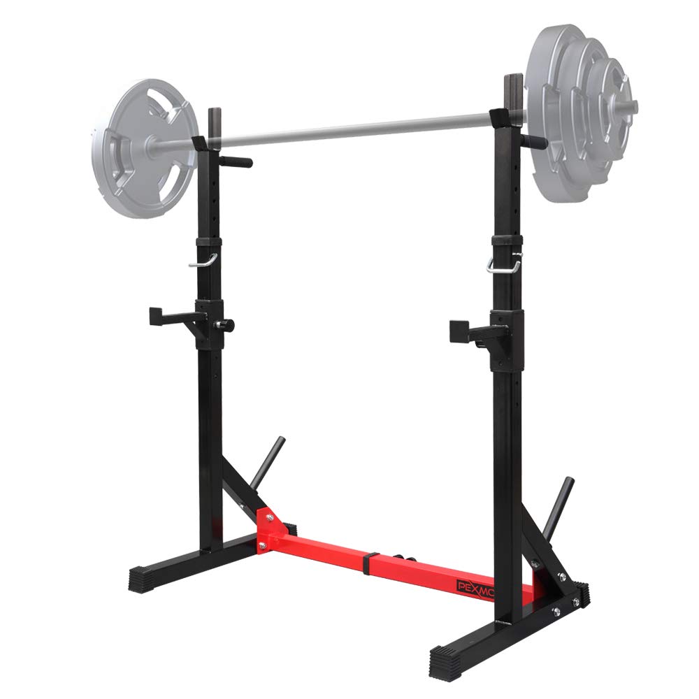 PEXMOR Adjustable Barbell Rack Squat Stand with Plate Storage - 500lb Capacity Home Gym Equipment for Weight Lifting, Bench Press & Strength Training - Perfect for Garage Gym, CrossFit & Personal Fitness Workouts