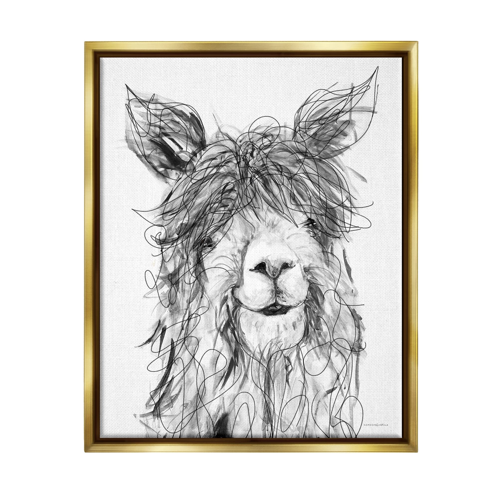 Stupell Industries Smiling Llama Alpaca Art Print - Shaggy Hair Scribble Drawing by Kamdon Kreations - Cute Animal Wall Decor for Nursery, Kids Room & Boho Home