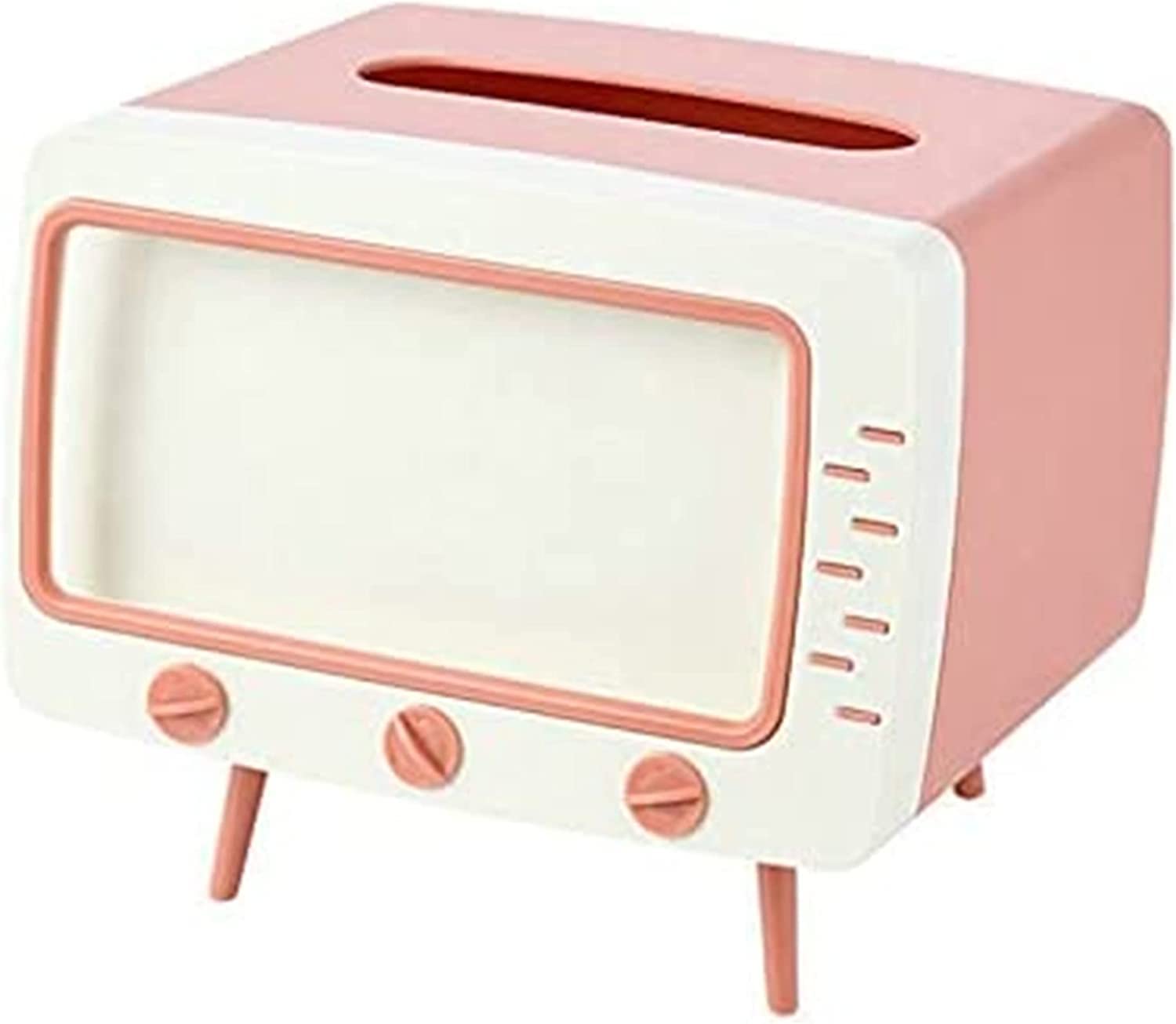 2 in 1 TV Tissue Box & Phone Holder - Multifunctional Desktop Decor for Living Room, Bedroom & Kitchen - Pink Tissue Paper Organizer with Phone Stand (Perfect for Home, Office & Gift)