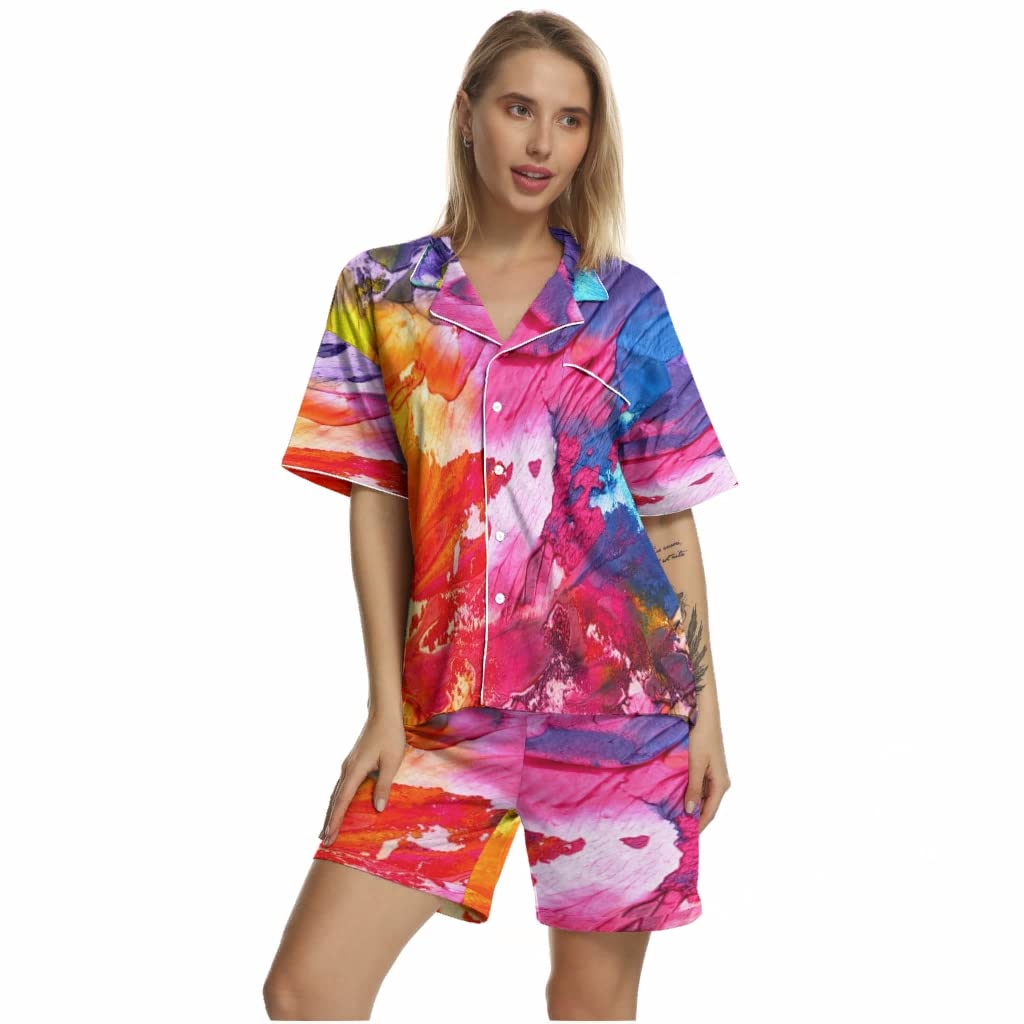 Colorful Silk Pajama Set for Women - Comfy Sleepwear & Loungewear for Home Relaxation