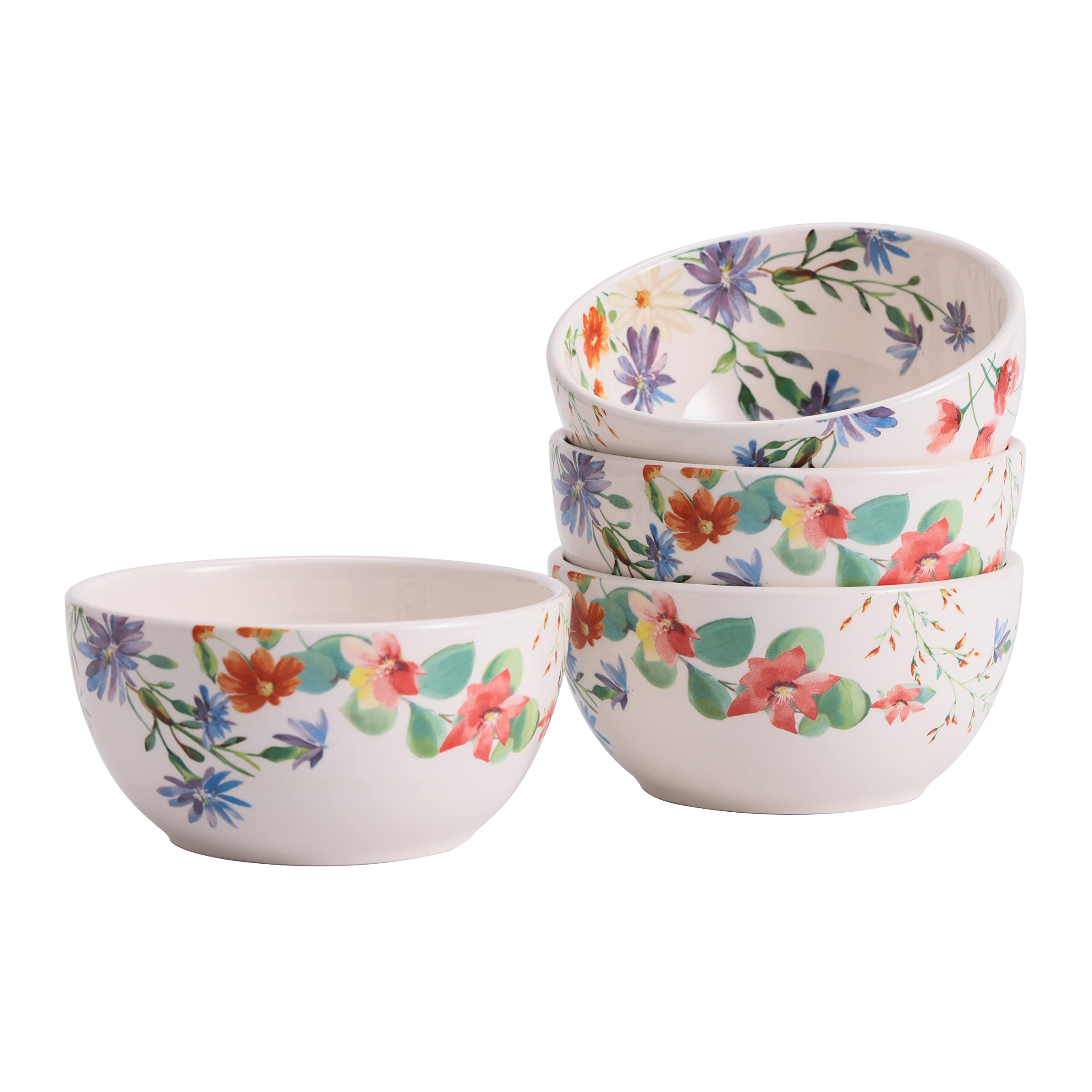 Bico Summer Provence Ceramic Bowls Set of 4 - 26oz Pasta, Salad, Cereal & Soup Bowls - Microwave & Dishwasher Safe - Perfect for Dining, Entertaining & Everyday Use