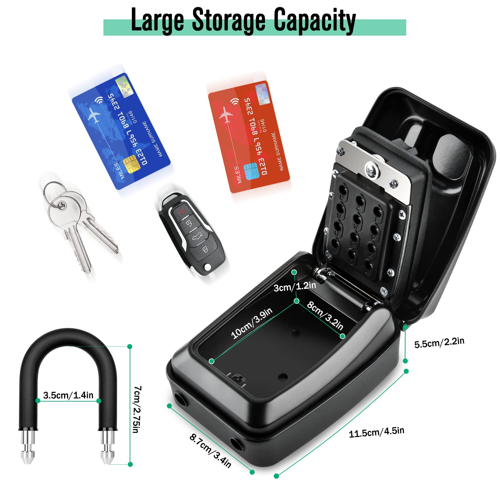 HUANLANG 12-Digit Combination Key Lock Box - Waterproof Outdoor Key Safe with Resettable Code - Secure Key Storage for Home, Garage, Office - Perfect for Vacation Rentals, Airbnb Hosts & Property Management