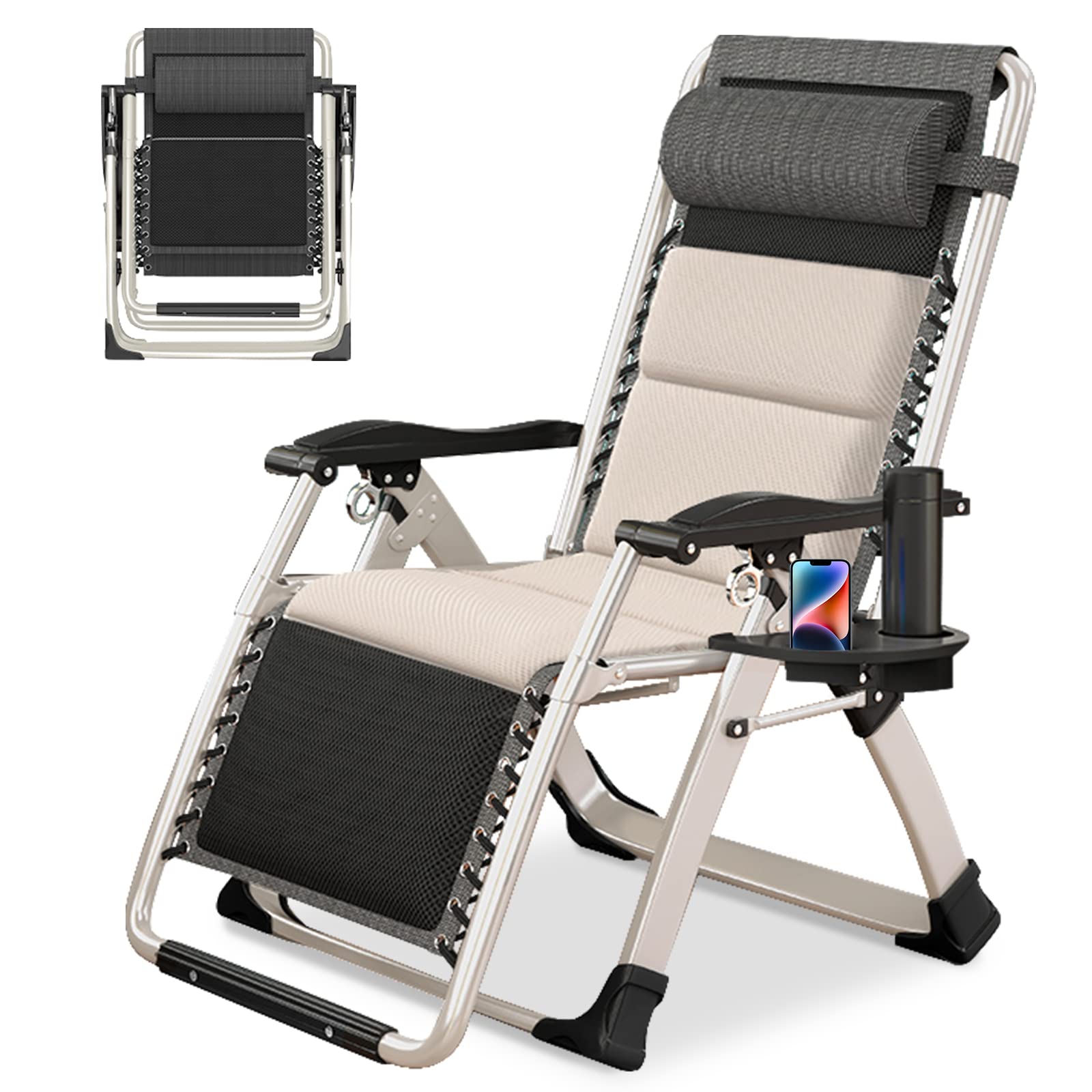 Barbella Zero Gravity Reclining Lounge Chair - Adjustable Folding Patio Chair with Removable Cushion, Headrest & Cup Holder - Perfect for Indoor, Outdoor, Poolside & Backyard Relaxation