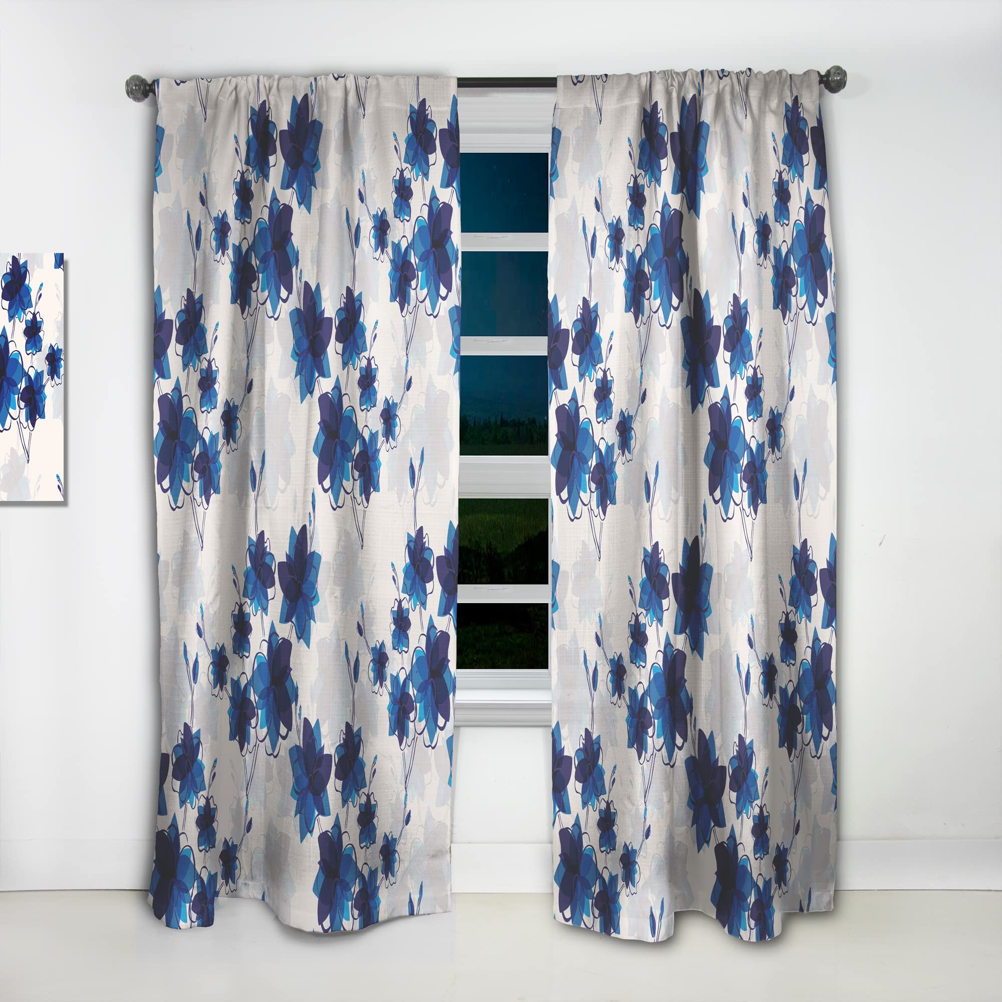DesignQ Abstract Blue Floral Print Thermal Insulated Curtain Panel - 52x108 Inches - Bedroom & Living Room Window Drapes - Energy Efficient Room Darkening Curtains for Home Decor