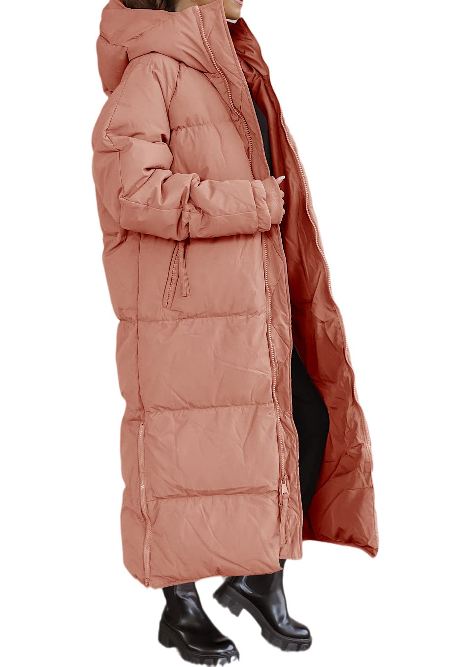 Shanfetl Women's Long Quilted Puffer Jacket with Hood - Maxi Length Winter Coat, Warm Padded Outerwear for Cold Weather | Perfect for Snow Days, Commuting & Outdoor Activities