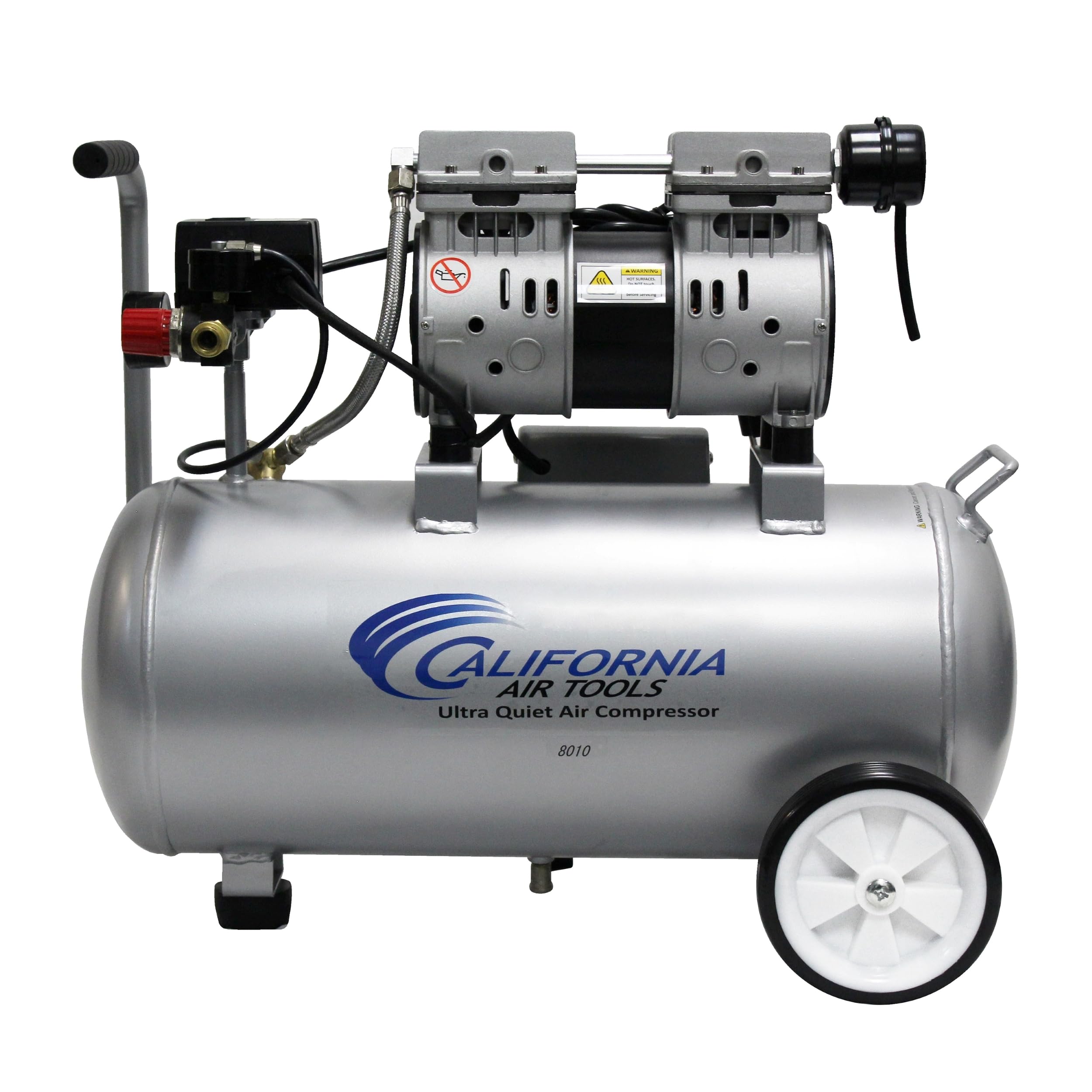 California Air Tools 8010 1.0 HP Ultra Quiet Oil-Free Air Compressor - 8 Gallon Steel Tank, Lightweight Portable with Wheels, 60 dBA for Home Garage, Workshop & DIY Projects