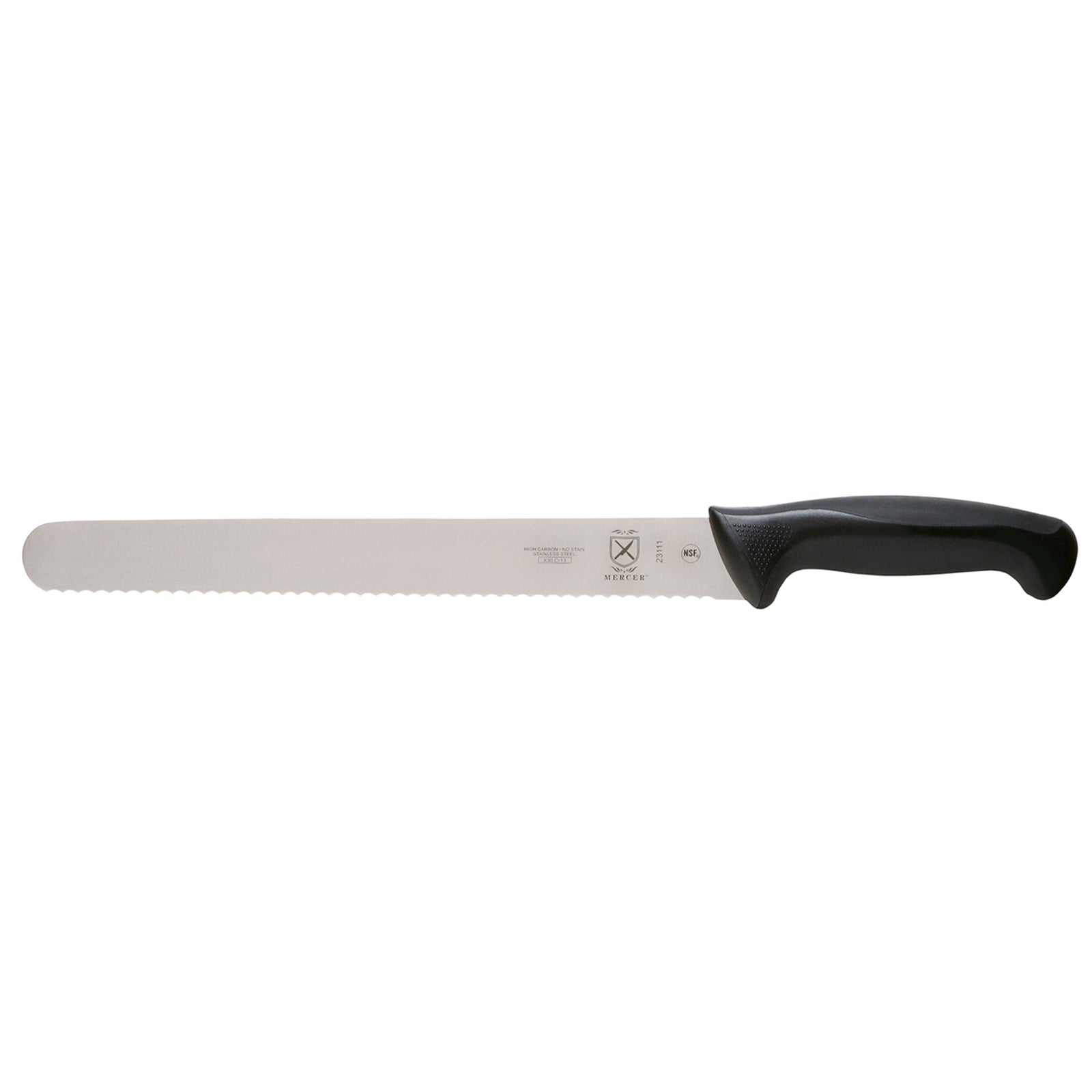 Mercer Culinary Millennia 11-Inch Wavy Edge Slicing Knife with Ergonomic Black Handle - Perfect for Slicing Meats, Breads, and Fruits for Home Kitchens & Professional Use