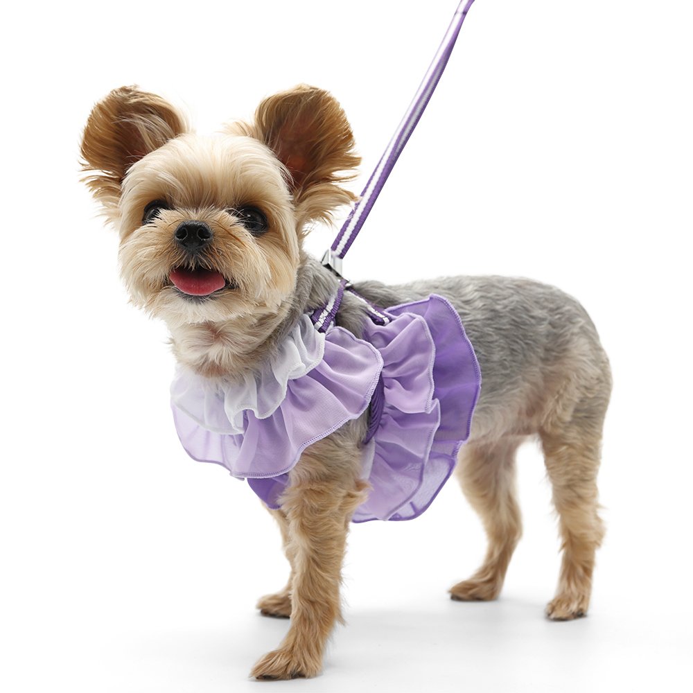 EasyGO Adjustable Multi-Ruffle Dog Harness in Purple - Perfect for Small Dogs, Walking, Training & Outdoor Adventures
