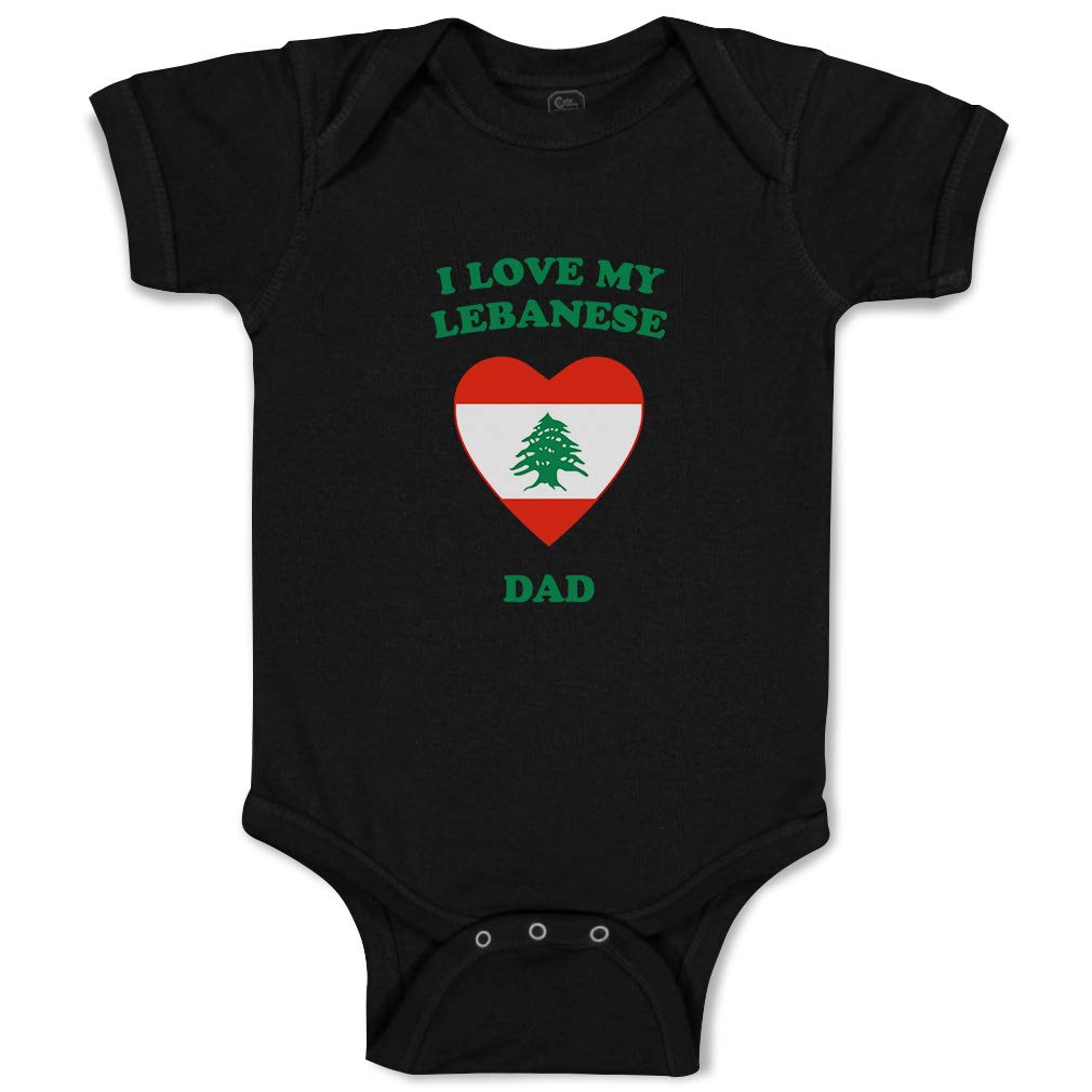 Funny 'I Love My Lebanese Dad' Baby Bodysuit - Custom Black Cotton Onesie for Boys & Girls (6 Months) - Perfect for Family Photos & Cultural Celebrations