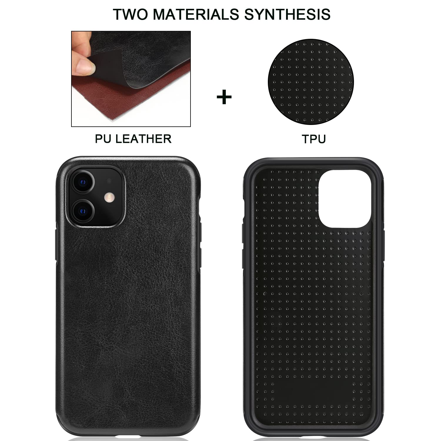 Premium Leather TPU Hybrid Case for iPhone 11 - Slim Protective Cover with Shock Absorption | Perfect for Work, Travel & Everyday Use (Black)