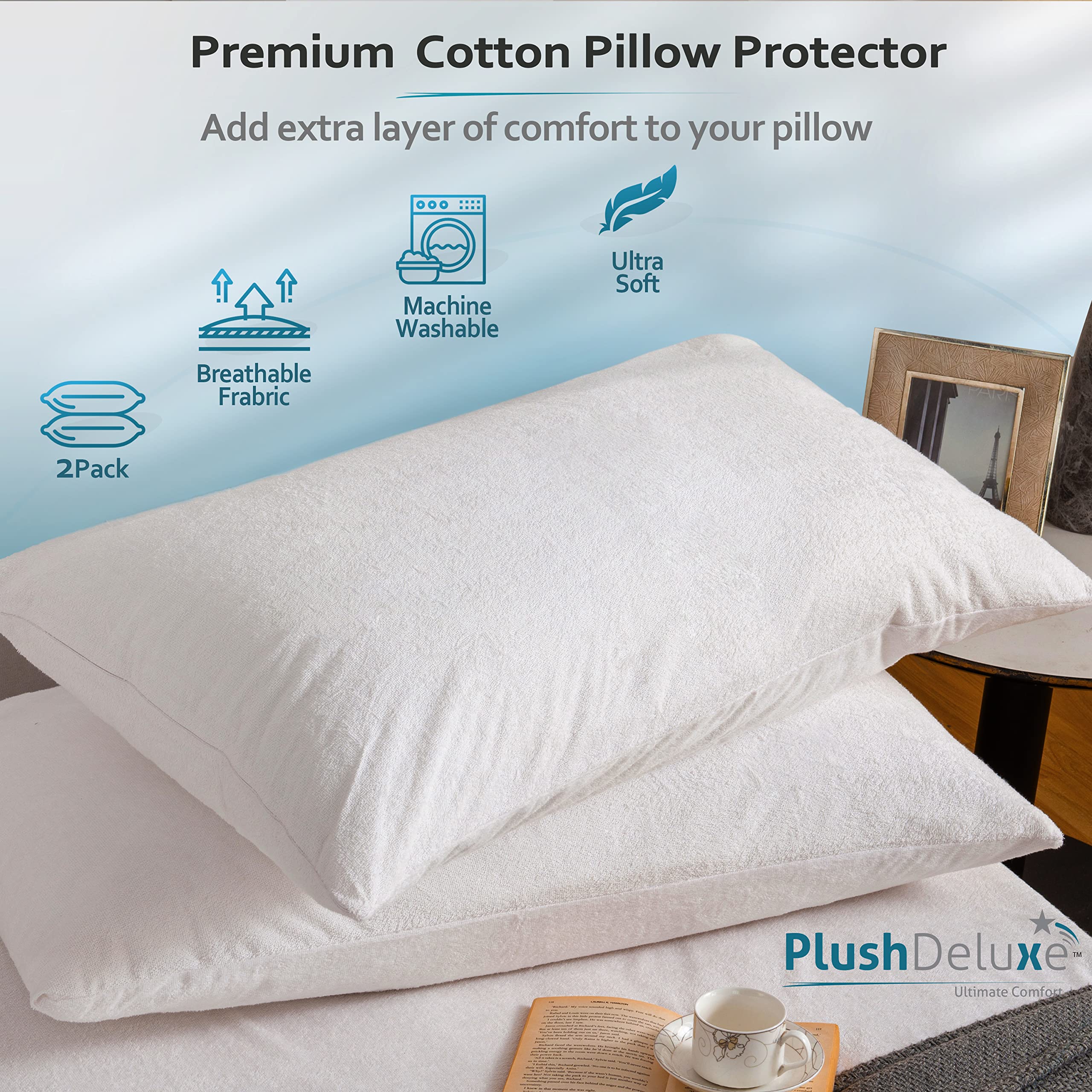Premium Waterproof Pillow Protectors - King Size 20''x38'' Set of 2 - Soft Terry Cotton Zippered Pillow Covers - Hypoallergenic & Dust Proof - Ideal for Allergy Sufferers, Kids & Bedwetting Protection