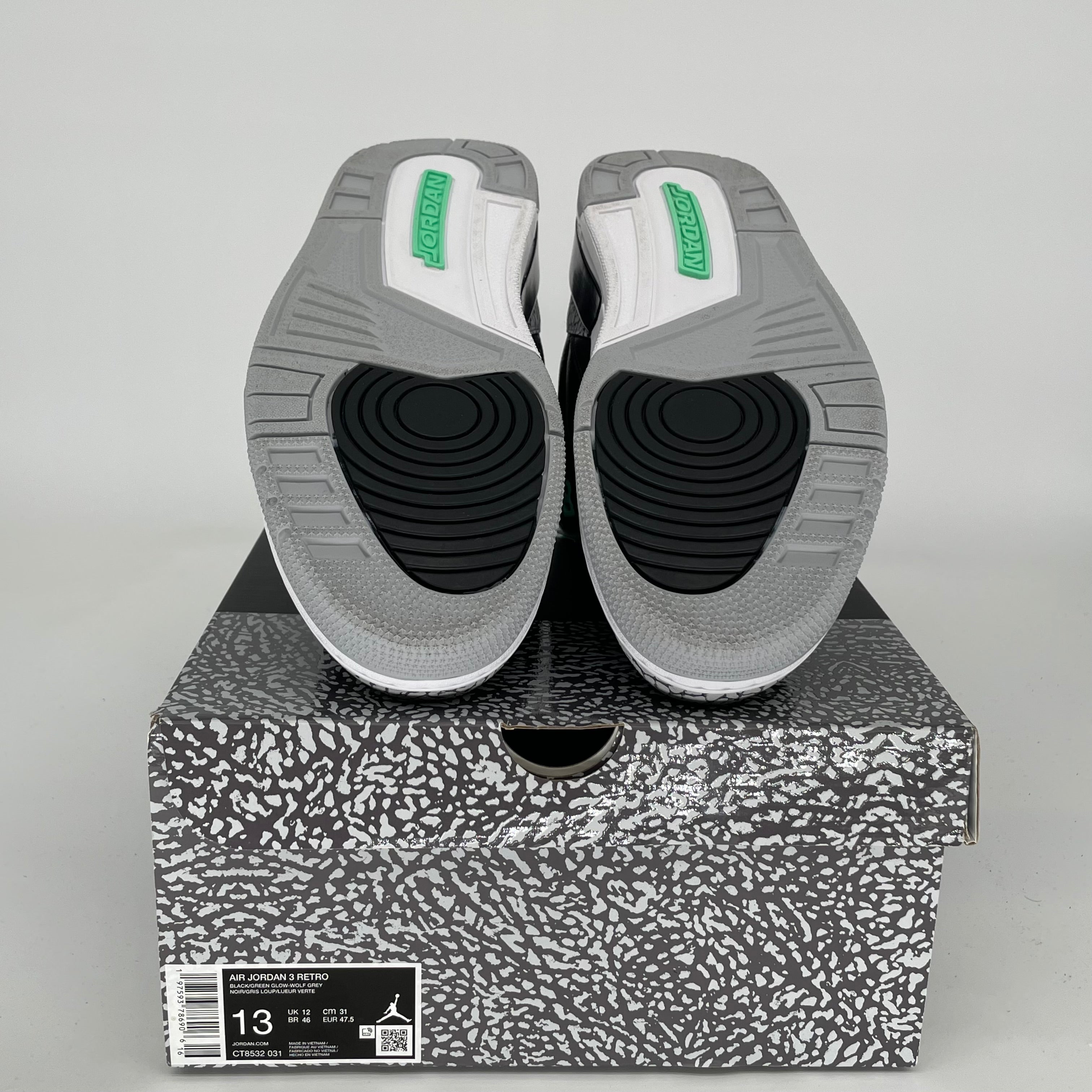 AIR JORDAN 3 Retro Green Glow Men's Basketball Shoes Size 13 (CT8532-031) - Perfect for Streetwear & Sneaker Collectors
