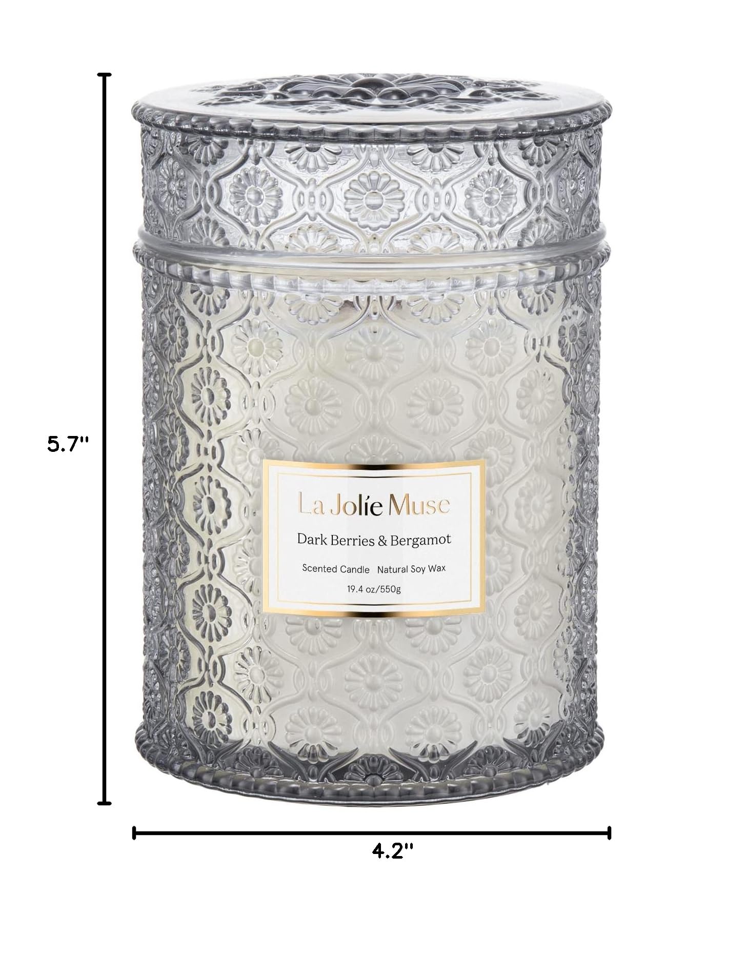 LA JOLIE MUSE Dark Berries & Bergamot Scented Soy Candle - 19oz Large Glass Jar, 90 Hours Burn Time, Natural Home Fragrance, Perfect Gift for Women & Men - Ideal for Relaxation, Romantic Dinners & Spa Nights