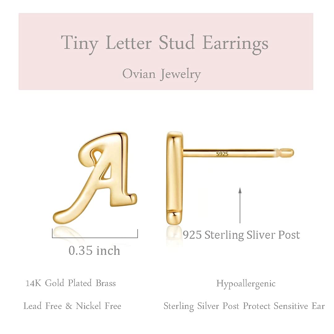 Initial Stud Earrings for Women - S925 Sterling Silver Post, 14K Gold Plated Tiny Letter Earrings | Hypoallergenic, Personalized Jewelry Gift for Her | Perfect for Everyday Wear, Birthdays & Special Occasions