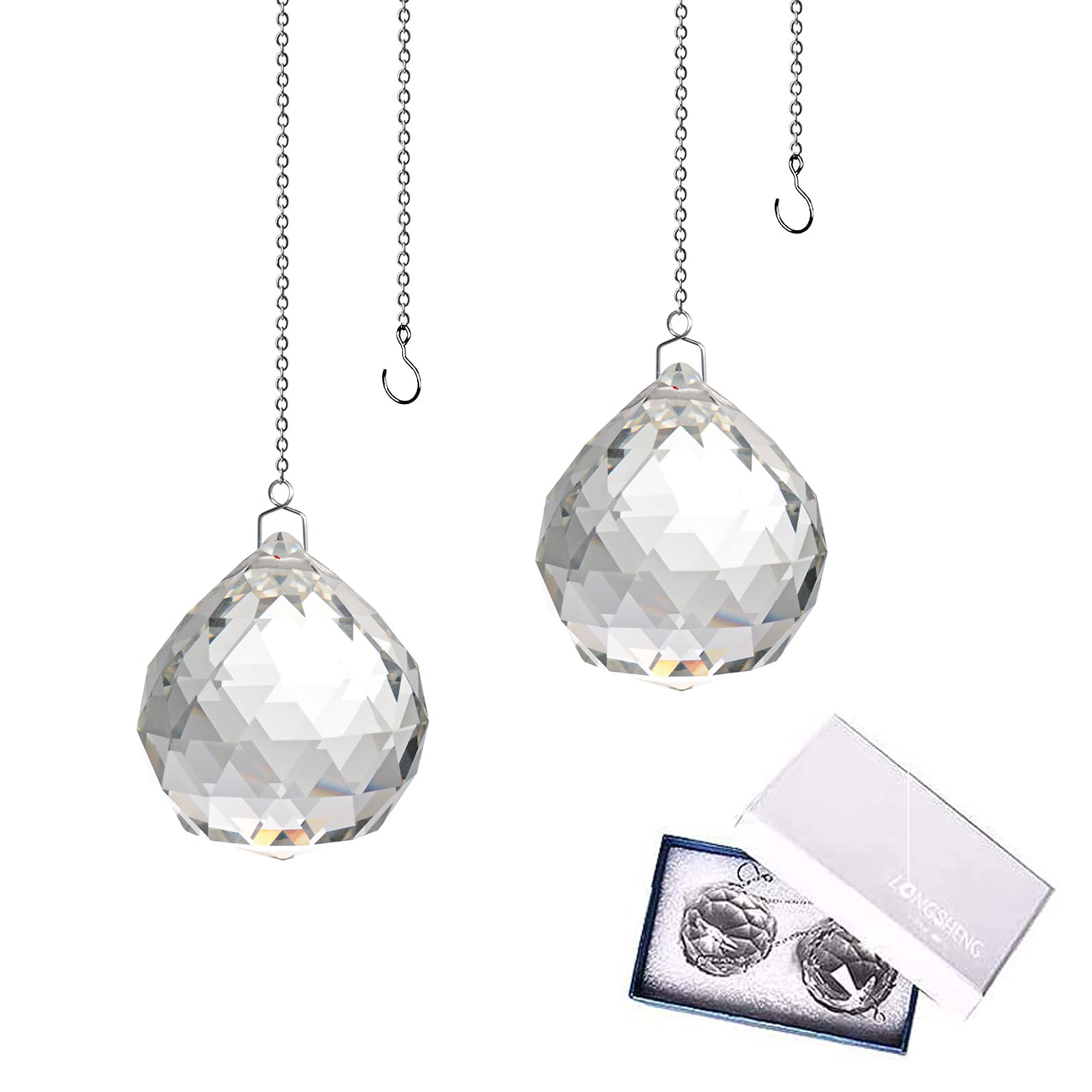 40mm Crystal Ball Prism - Rainbow Maker Sun Catcher for Windows (Pack of 2) - Decorative Glass Hanging Pendant for Home, Garden & Spiritual Healing