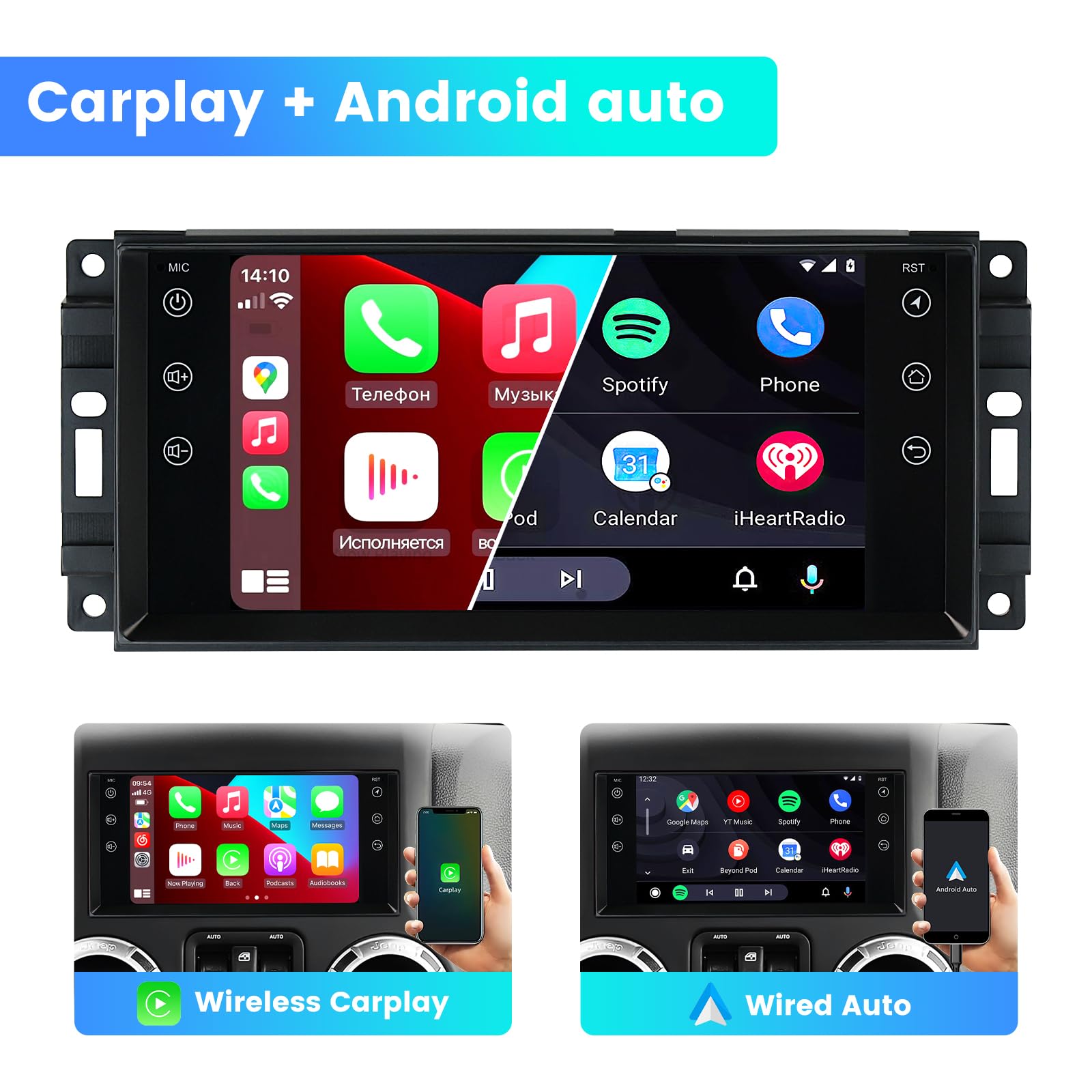 MekdeTech 7 Inch Android Car Stereo for Jeep Wrangler JK Compass Patriot/Chrysler/Dodge RAM Charger - Wireless CarPlay & Android Auto, 2GB RAM 32GB ROM, GPS Navigation Head Unit - Perfect for Road Trips & Daily Commutes