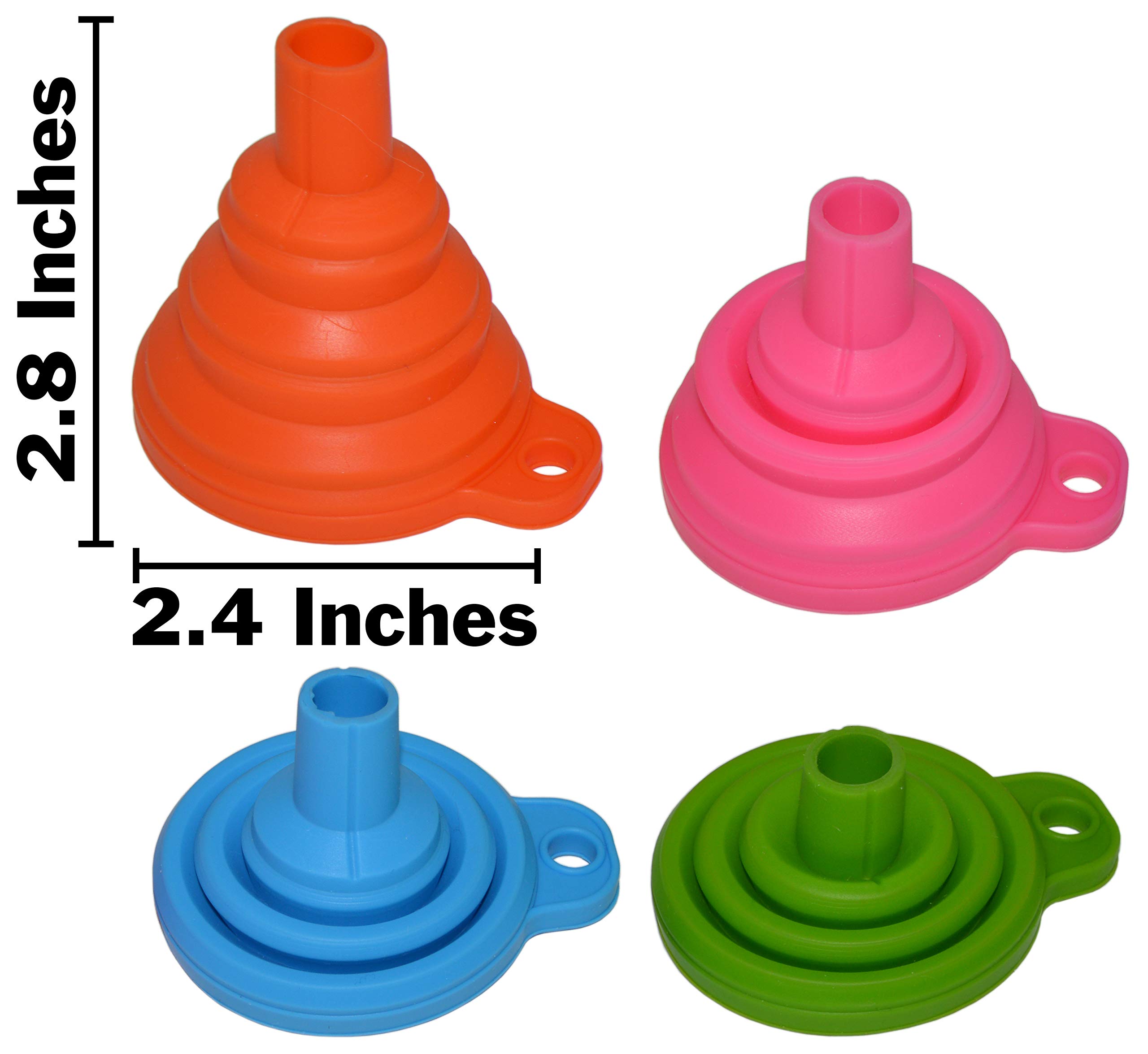 4 Pack Collapsible Silicone Funnels - Reusable Kitchen Funnel Set for Refilling Water Bottles, Soap Dispensers, Liquids & Oils | Space-Saving Design for Camping, Travel & Home Use by EX ELECTRONIX EXPRESS