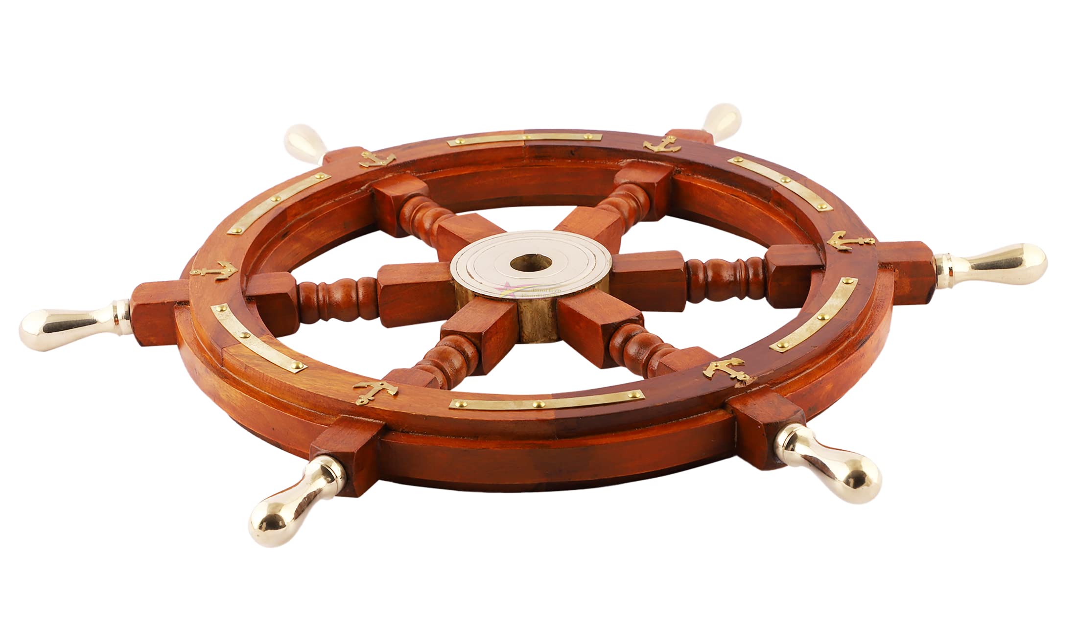 30 Inch Nautical Wood & Brass Decorative Ship Wheel - Rustic Wall Hanging Ornament for Living Room, Office, or Marine-Themed Decor | Perfect for Coastal Home Decor, Beach House Accents, and Captain's Quarters Style
