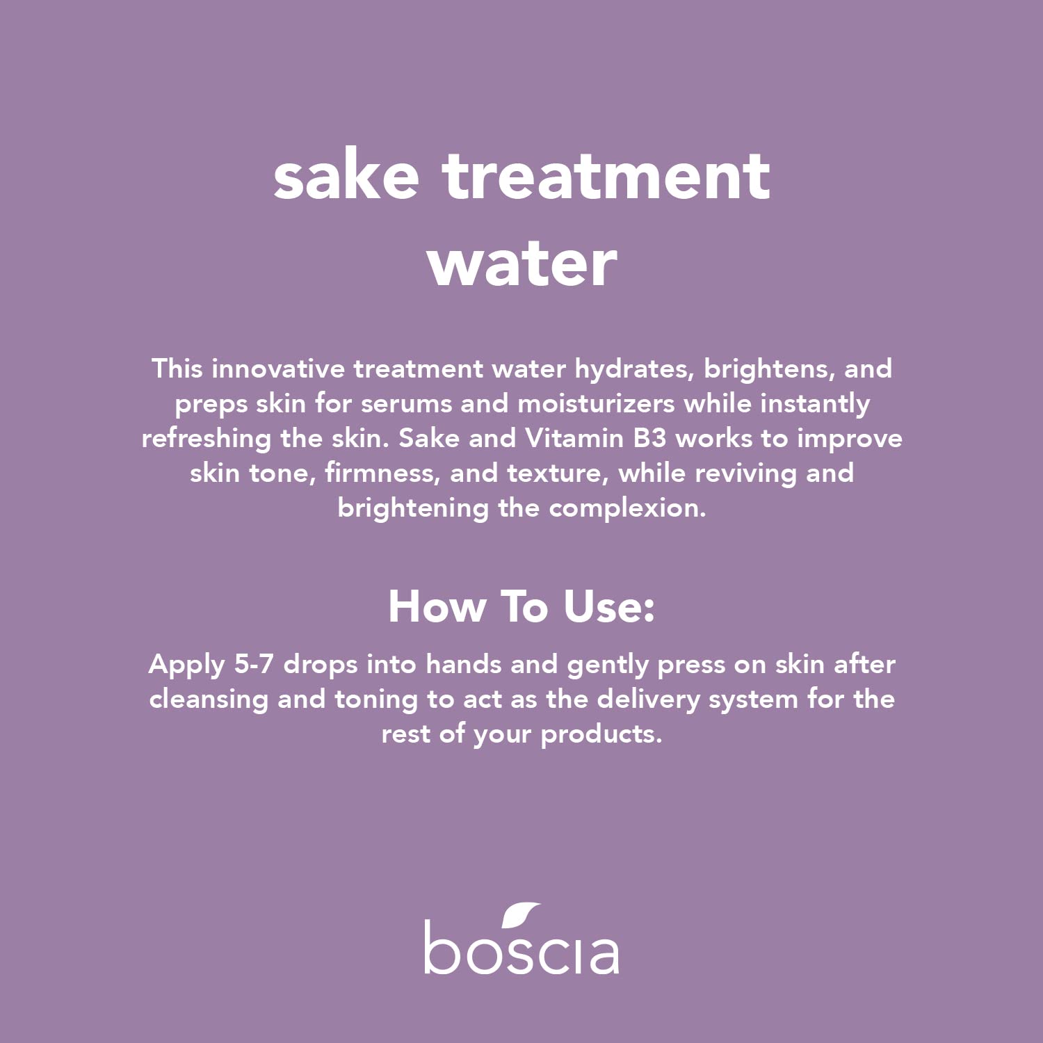 Boscia Sake Treatment Water - Vegan & Cruelty-Free Facial Serum with Vitamin B3 & Rice Ferment for Hydration & Clear Skin | 1.69 Fl Oz | Natural Clean Skincare for Daily Moisturizing & Nighttime Routine