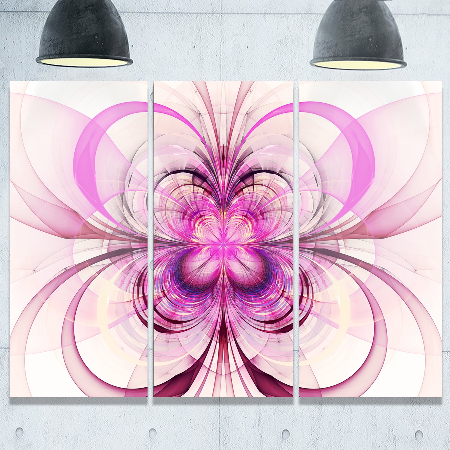 Designart MT8713-3P Purple Fractal Flower Pattern Floral Digital Metal Wall Art (3 Panels) - 28