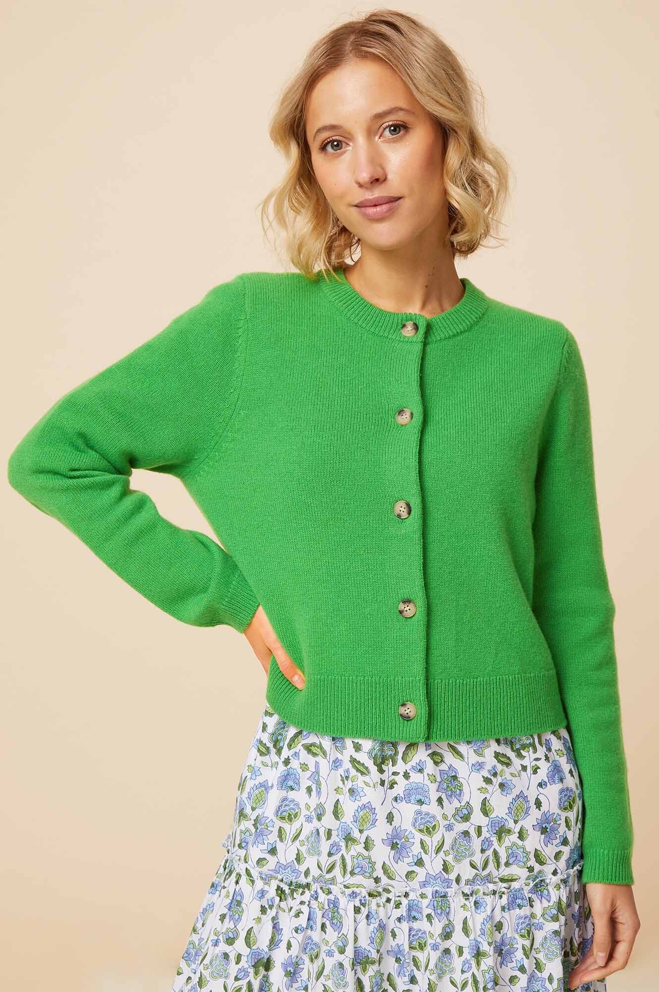 Premium Merino Wool Brittany Cardigan for Women - Soft & Warm Green Knit Sweater | Perfect for Fall, Winter & Cozy Home Wear