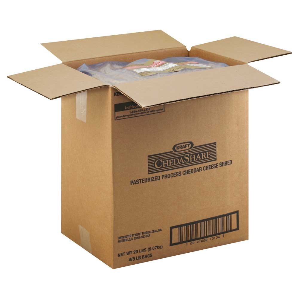 Kraft Shredded Sharp Cheddar Cheese - 5 Pound Resealable Bag (4 Pack) - Perfect for Nachos, Pizza & Casseroles - Bulk Cheese for Restaurants & Home Cooking
