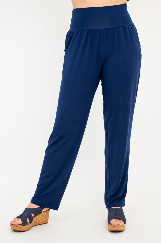 Clair Petite Women's Pants - Soft Bamboo Fabric, Indigo Blue - Perfect for Yoga, Lounge & Casual Wear