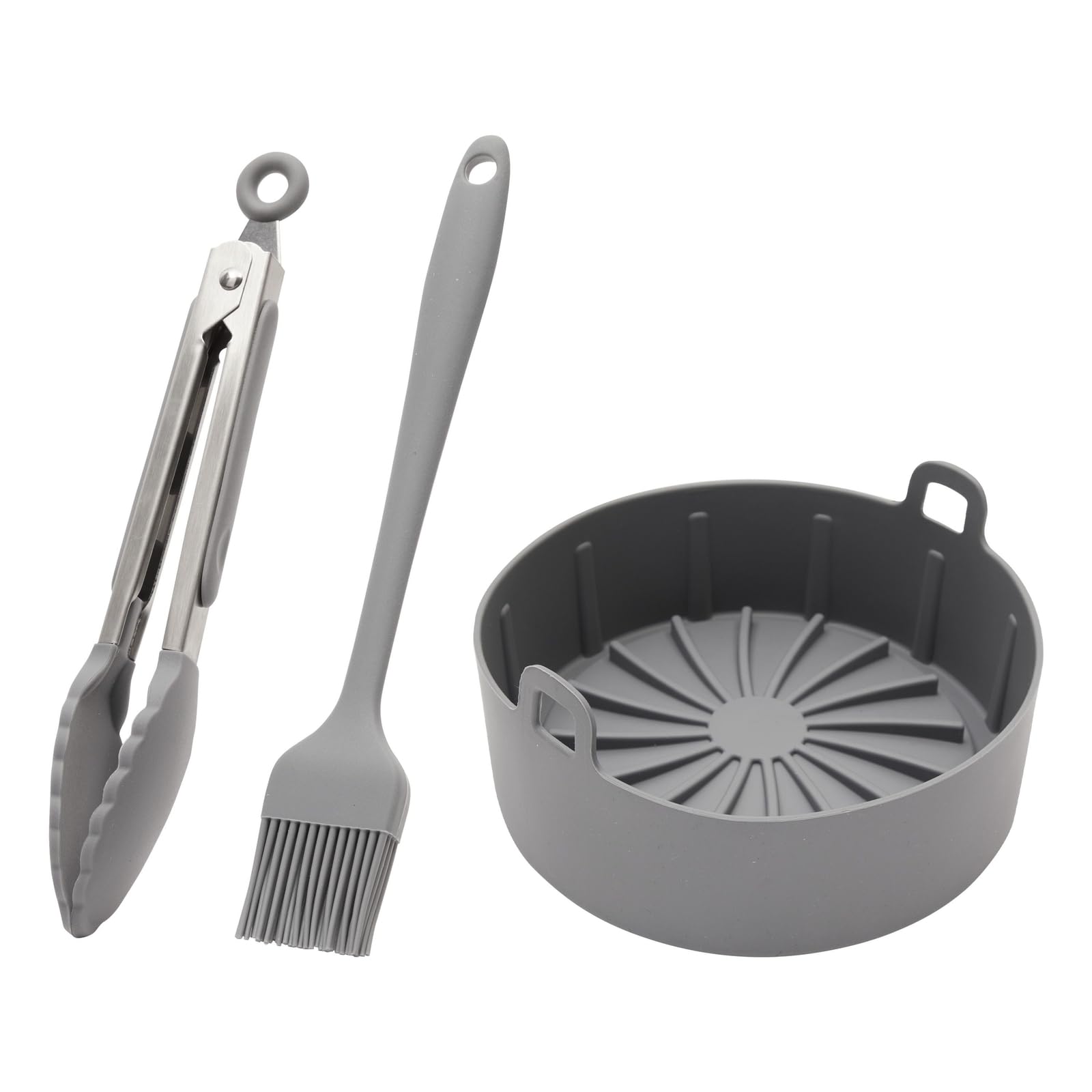 Juvale 4-Piece Silicone Air Fryer Accessories Set - Pot Basket with Handles, Brush & Tongs (6.3 Inch, Gray) - Perfect for Cooking, Baking & Healthy Meal Prep