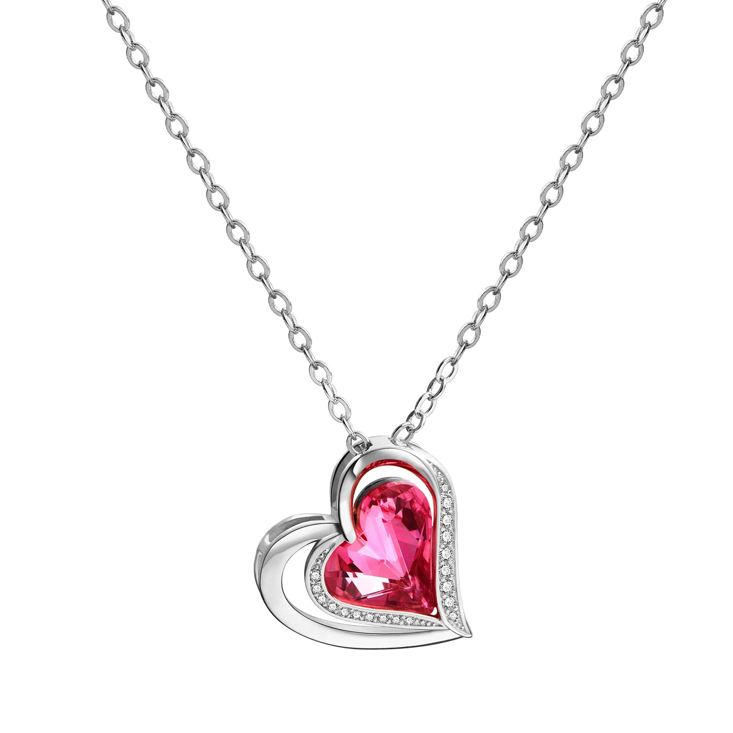 Beutirer 18K White/Rose Gold Plated Love Heart Pendant Necklace for Women - Adjustable Chain, Elegant Gift for Wife, Mom, Girlfriend - Perfect for Birthday, Anniversary, Valentine's Day & Everyday Wear