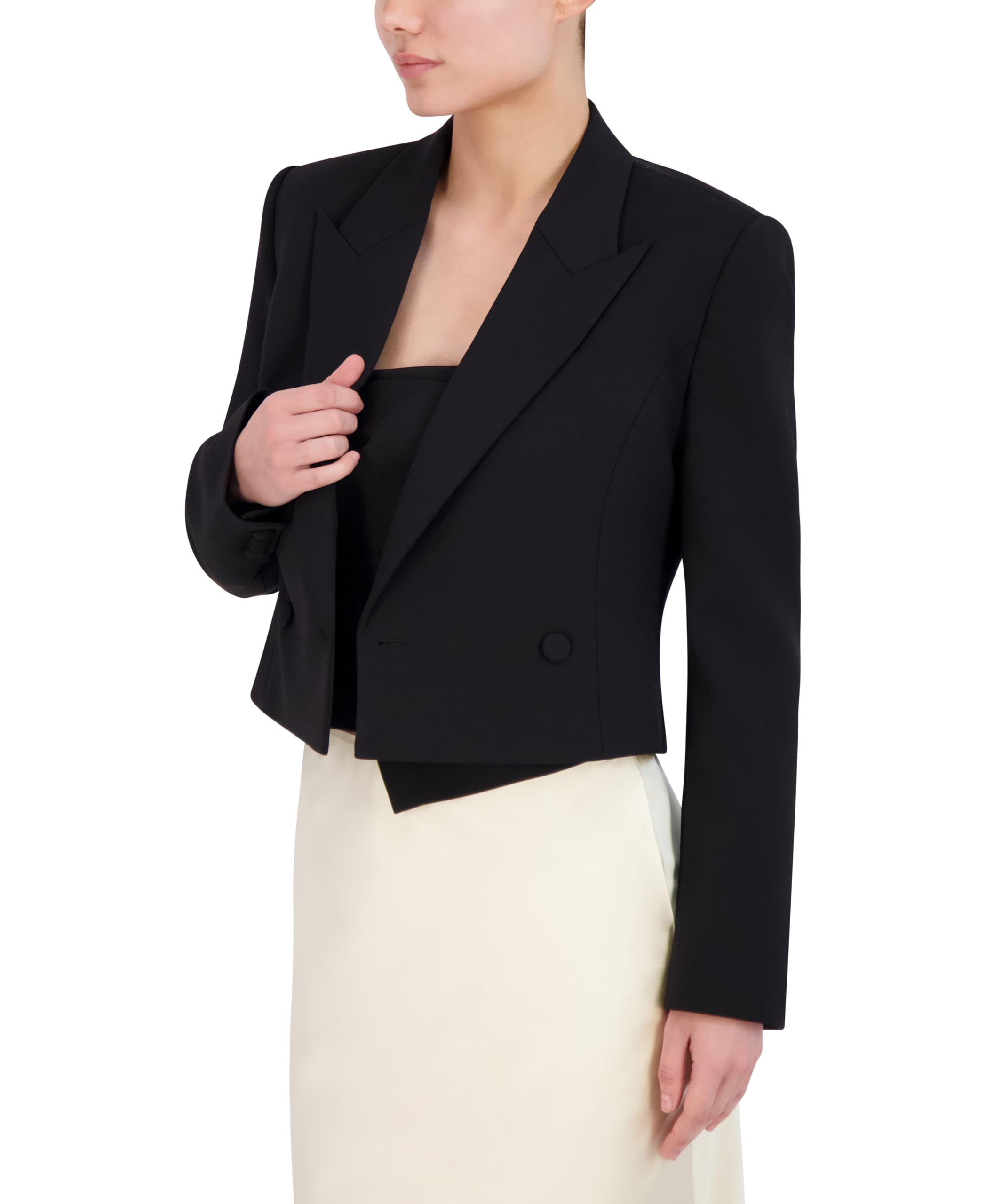 BCBGMAXAZRIA Women's Long Sleeve V-Neck Cropped Blazer Jacket for Work & Office | Professional Stretch Fitted Blazer for Business Women | Perfect for Business Meetings, Office Wear & Formal Occasions