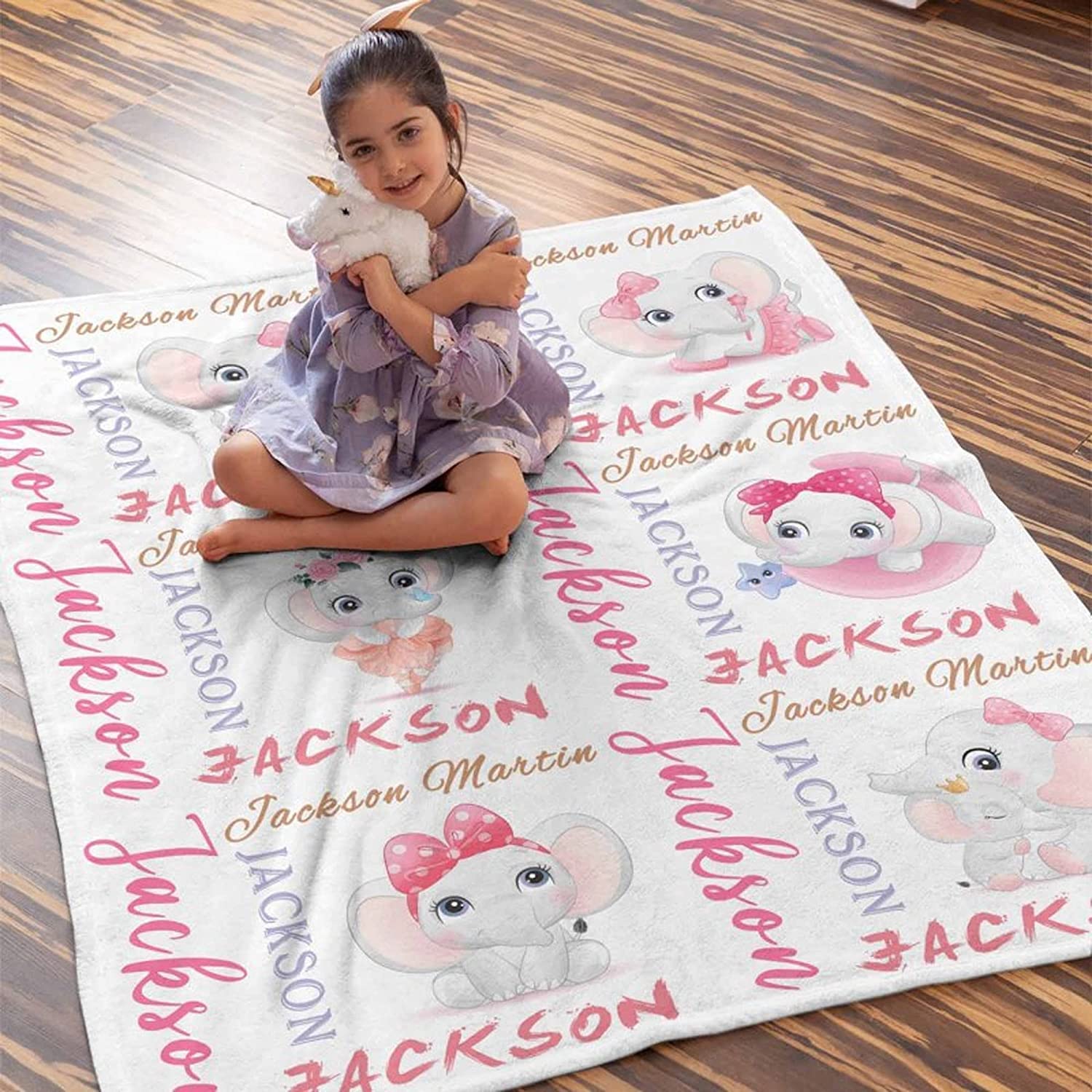 Personalized Baby Blanket with Name - Custom Monogram Elephant Blanket for Boys & Girls, Soft Receiving Blanket for Newborn Toddler Kids | Perfect for Baby Showers, Birthdays & Nursery Decor