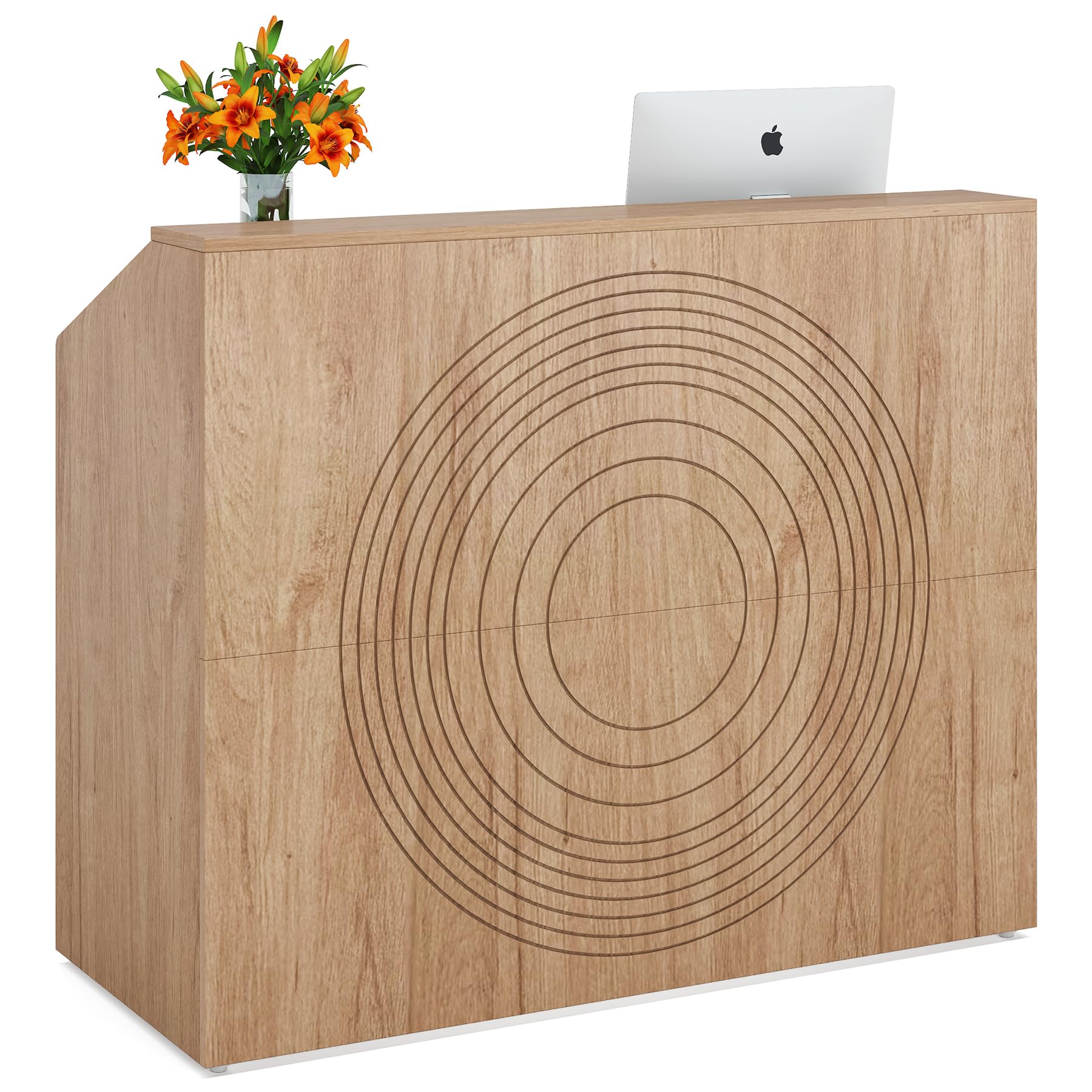 47-Inch Oak Reception Desk with Counter - Modern Lobby Welcome Table for Office, Beauty Salon & Retail Checkout - Durable Reception Room Furniture for Professional Spaces
