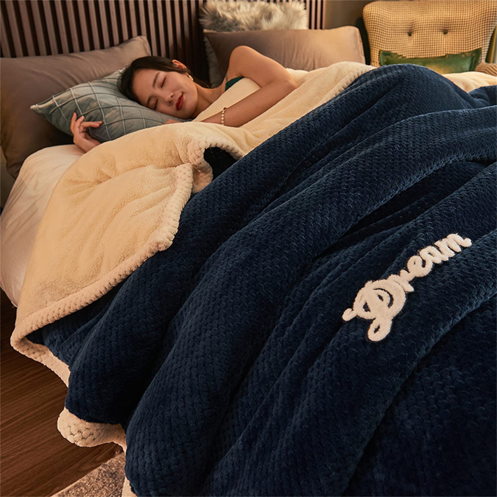 Super Thick Double-Sided Flannel Blanket - Milk Velvet Quilt Cover Set (Dark Blue, 220x240cm) | Ultra Soft & Skin-Friendly | Perfect for Christmas Decor, Bedroom, Living Room & Cozy Nights
